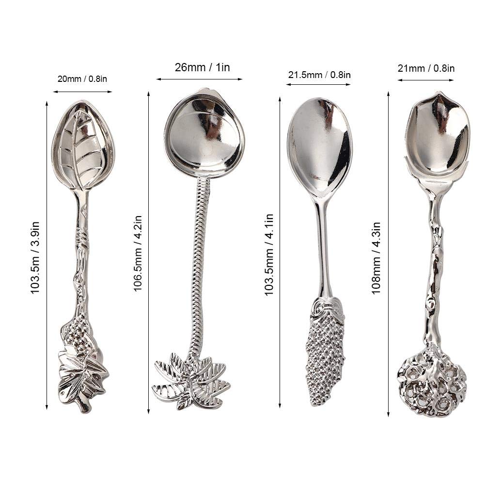 4Pcs Dessert Spoons Mini Spoons Set Coffee Spoon Teaspoon Vintage Royal Carved Fruit Dessert Spoons For Kitchen Dining (Sliver)