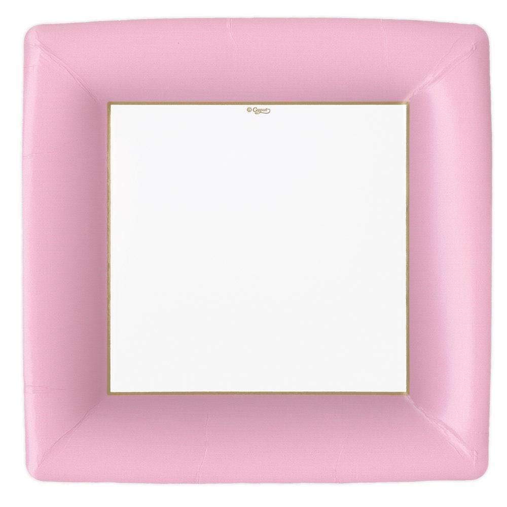 Entertaining With Caspari Grosgrain Square Dinner Plates (8 Pack), Light Pink