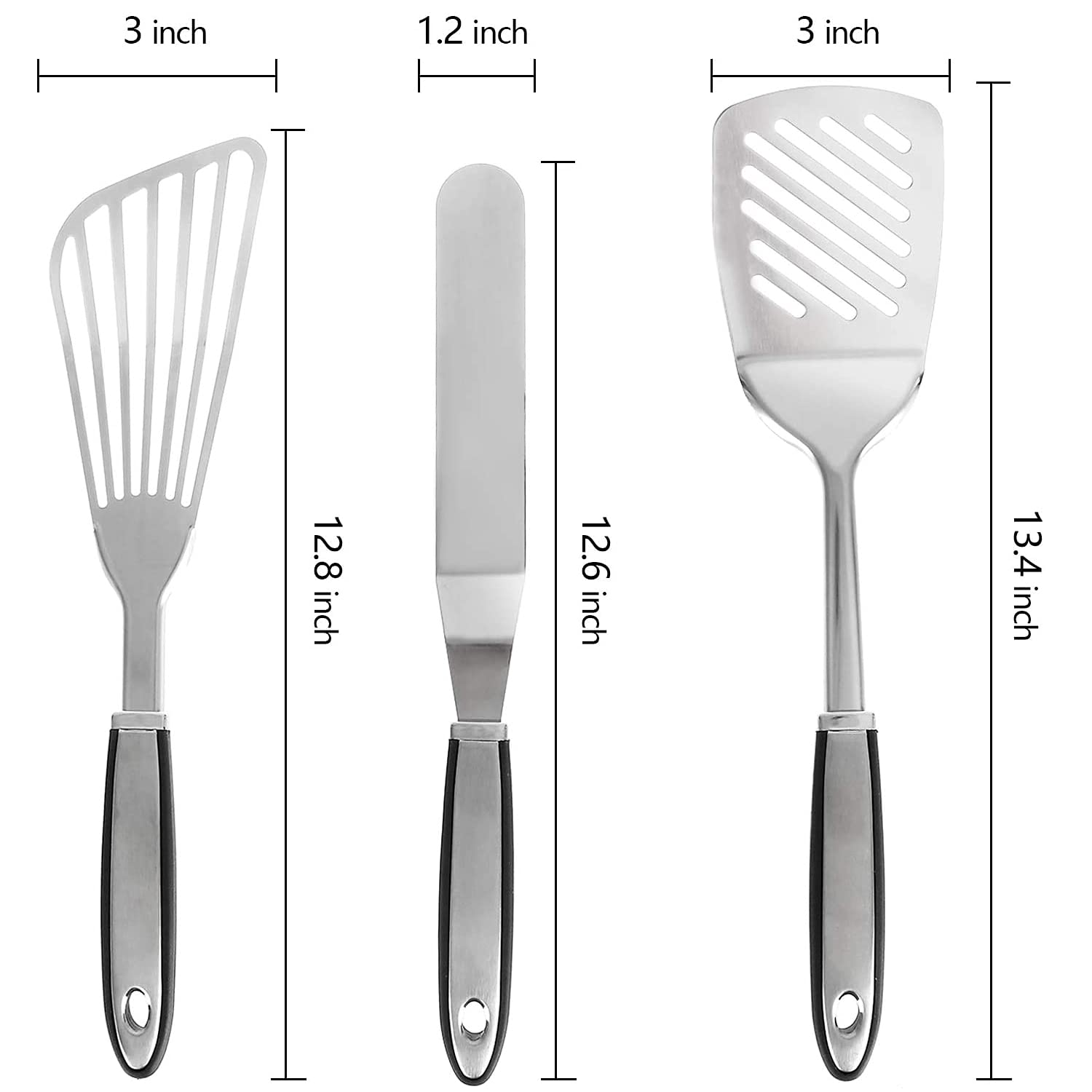 Stainless Steel Spatula Turner Set (Set Of 3) - Includes Kitchen Fish Spatula, Cooking Slotted Turner, Metal Icing Spatula, Prem