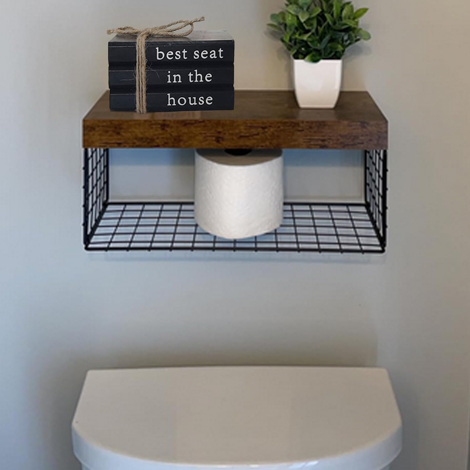 Funny Farmhouse Bathroom Decor, Humor Rustic Wooden Decorative Books Bathroom Shelf Decor, Black Toilet Decorative Sign Accent f