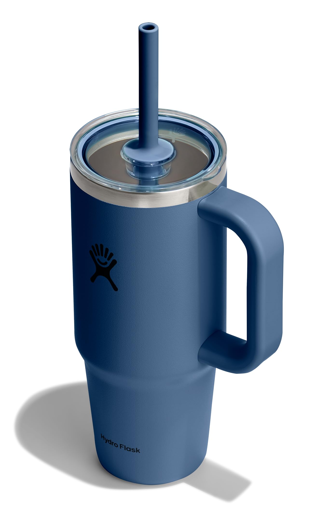 Hydro Flask 24 Oz Travel Tumbler with Handle, Clear Lid and Straw - Insulated Stainless Steel in 24 Oz Harbor Blue