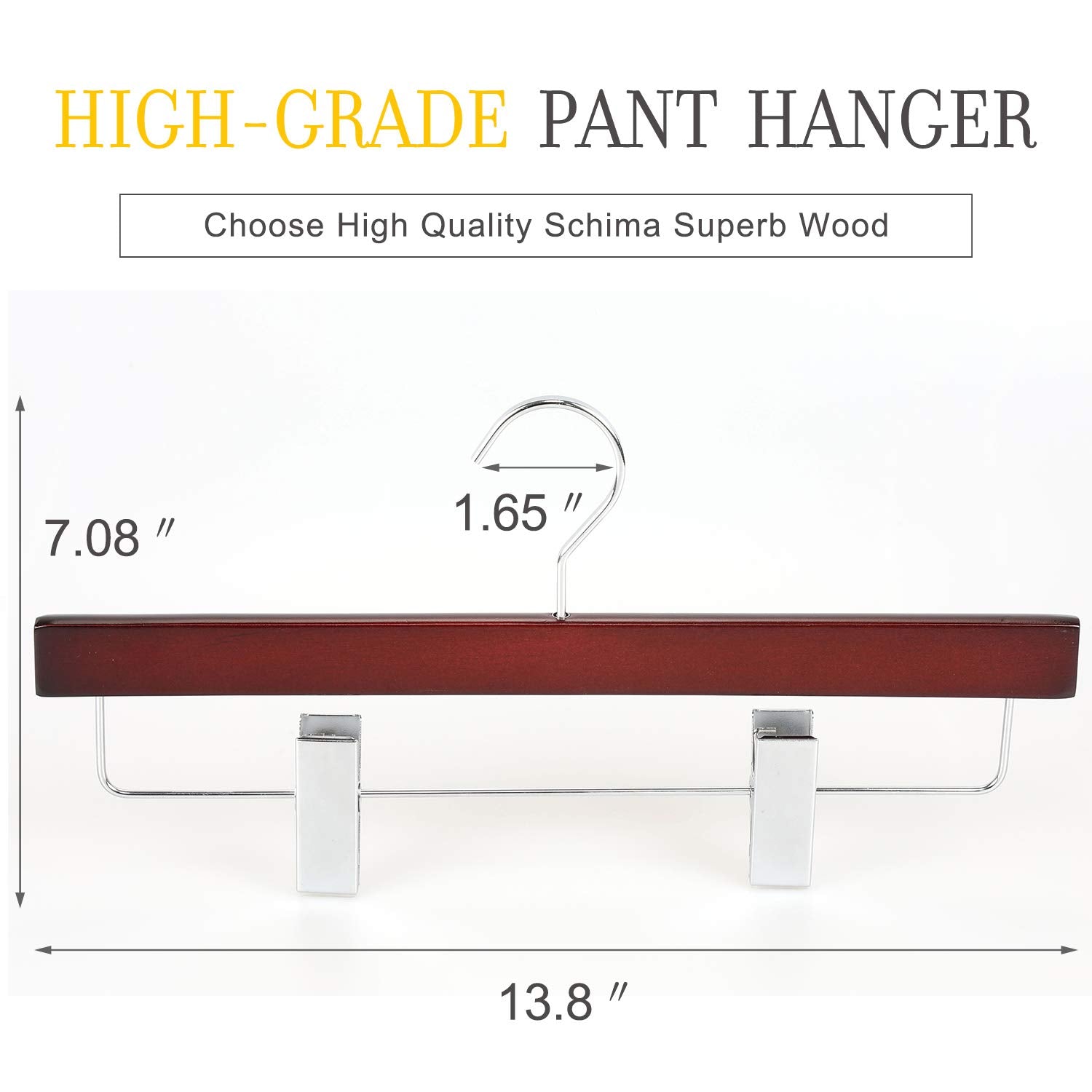 TOPIA HANGER Pants Hangers  Deluxe Cherry Wood Hangers with Premium Metal Clips and 360 Swivel Anti-Rust Flat Hook  20-Pack Boutique Hangers for Skirts  Trousers  Jeans Slacks-CT03M