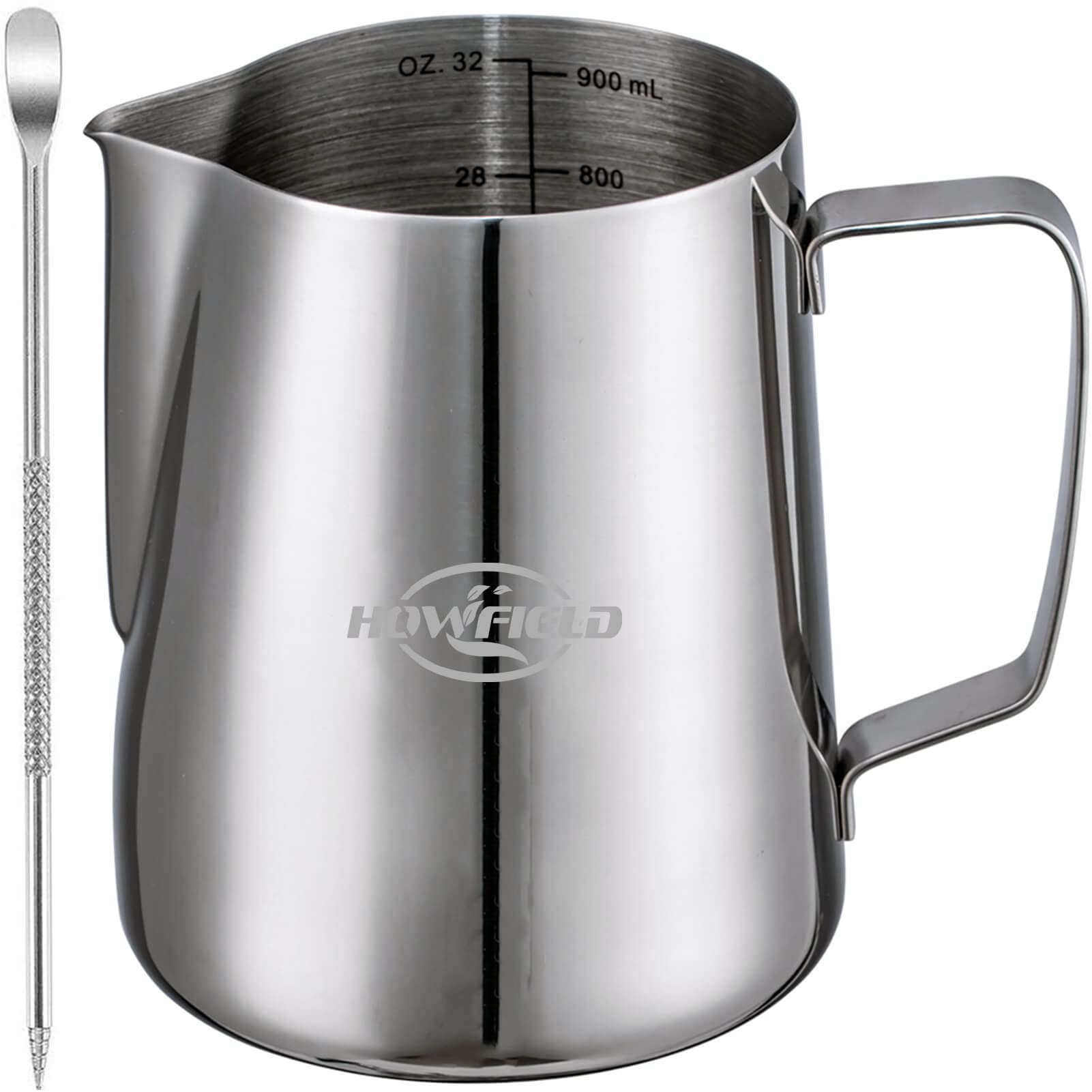 Milk Steaming Pitcher Frother Cup - Espresso Machine Accessories Frothing Pitcher,Milk Frother Cup Stainless Steel 32 Oz,Milk Co