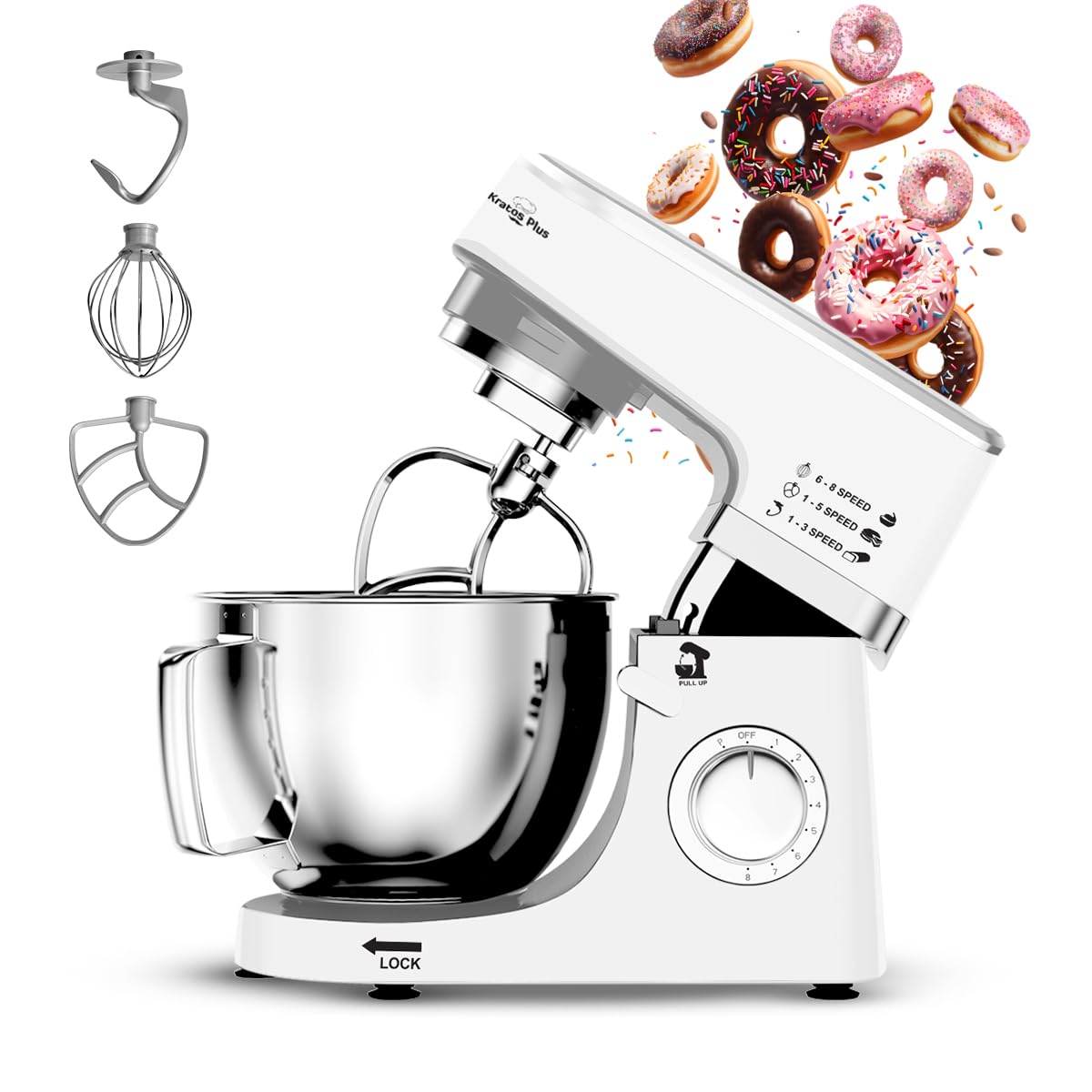 Inalsa Stand Mixer 1200W With Copper Motor|5.3L Ss Bowl|Metal Gear For Stability|8 Speed Setting Includes Whisking Cone,Mixing B