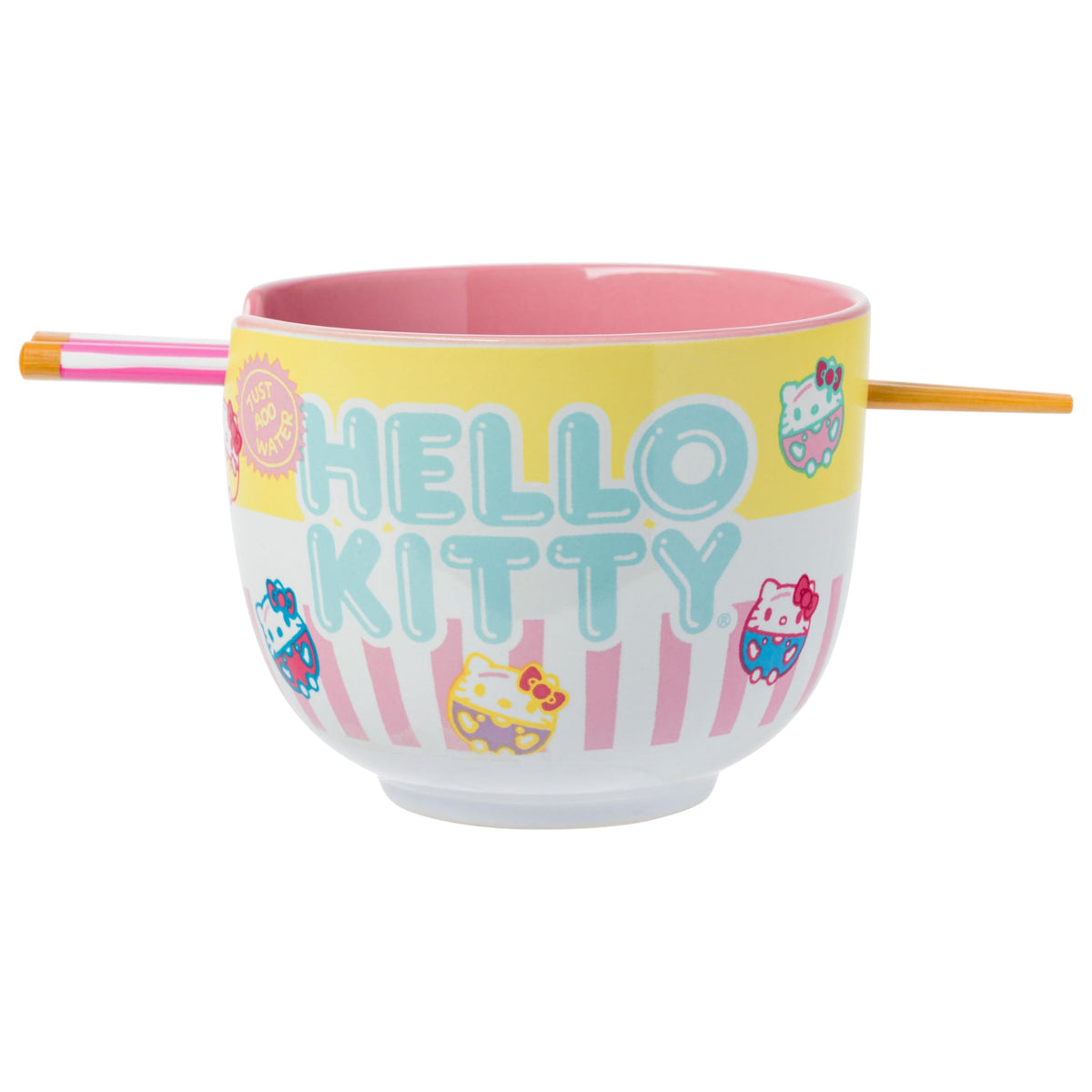 Silver Buffalo Sanrio Hello Kitty Pastel Colored Ceramic Ramen Noodle Rice Bowl With Chopsticks, Microwave Safe, 20 Ounces