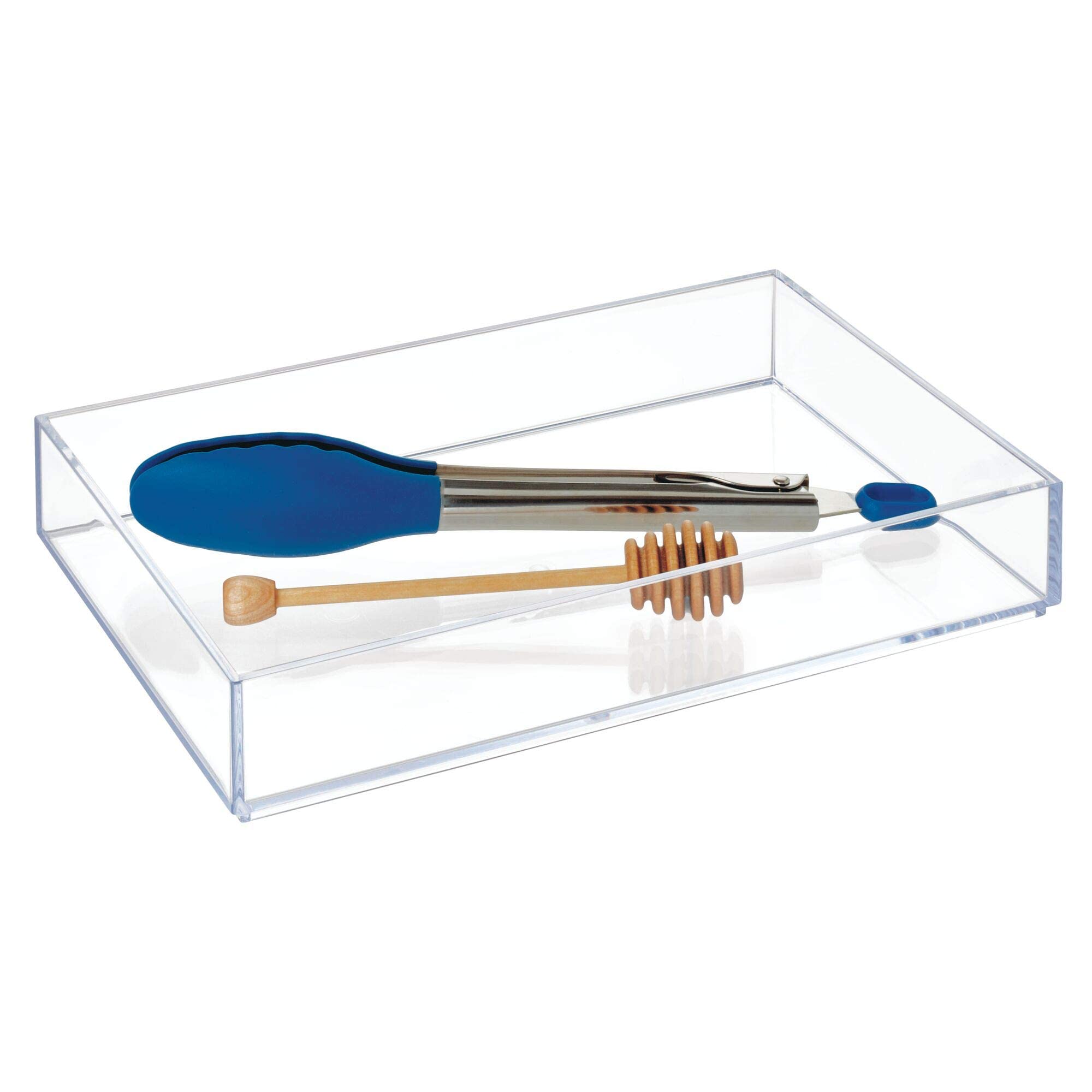 iDesign Clarity Plastic Drawer Organizer, Storage Container for Vanity, Bathroom, Kitchen Drawers, 8'' x 12'' x 2'', Clear