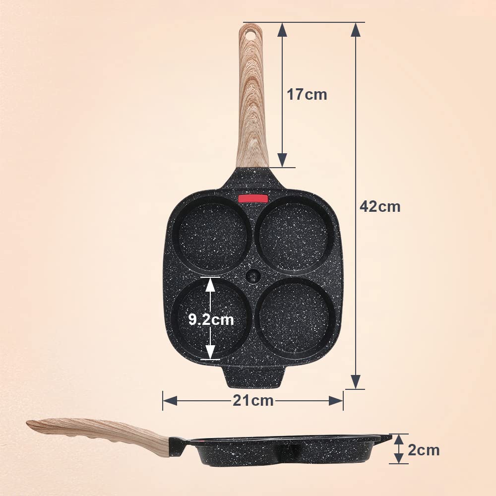 Bobikuke Egg Pan, Egg Frying Pan With Lid Nonstick 4 Cups Pancake Pan Fried Egg Pan For Breakfast - Black