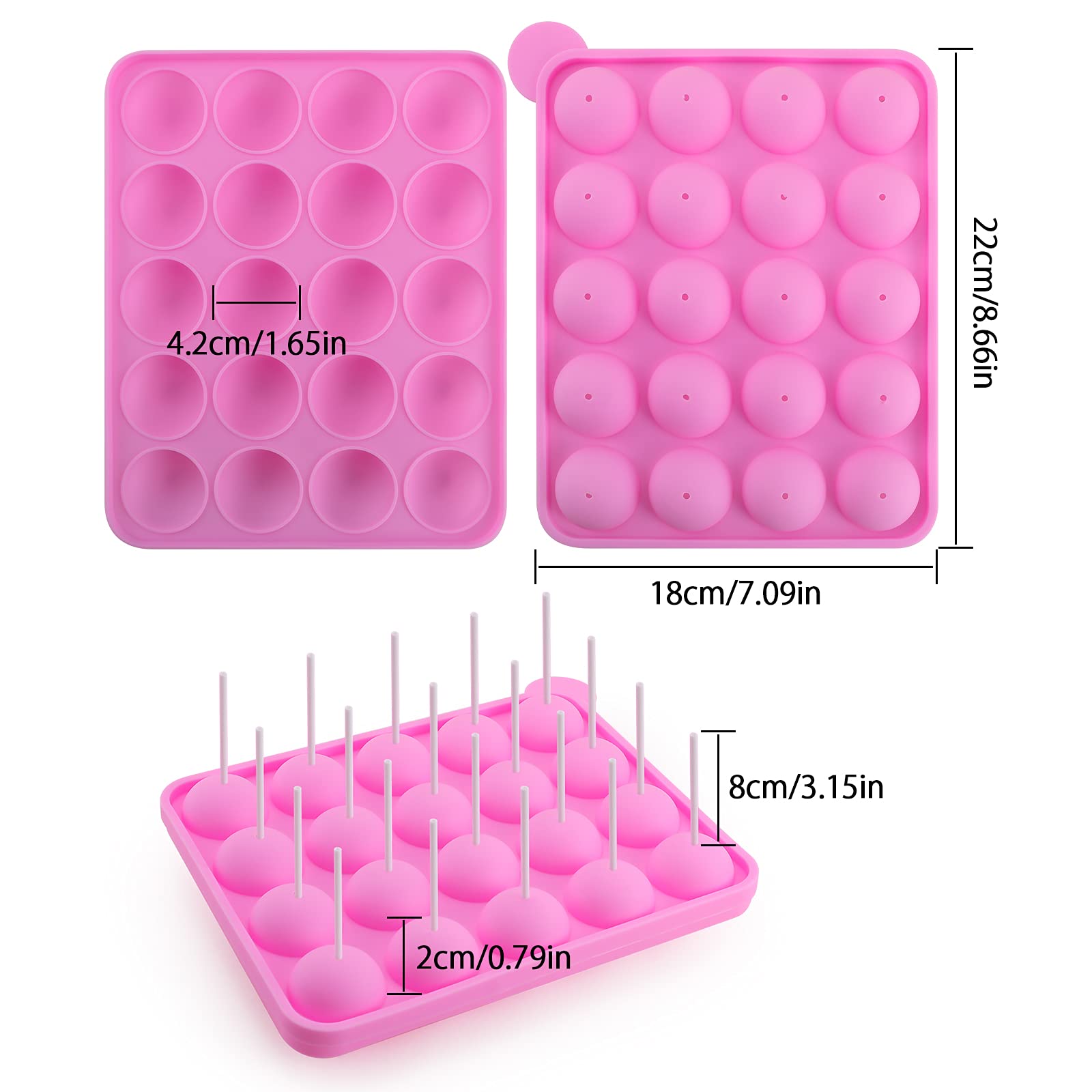 Difenlun Silicone Cake Pop Mold, 2 Pack 20 Cavity Lollipop Party Cupcake Baking Mold Tray With 20 Sticks