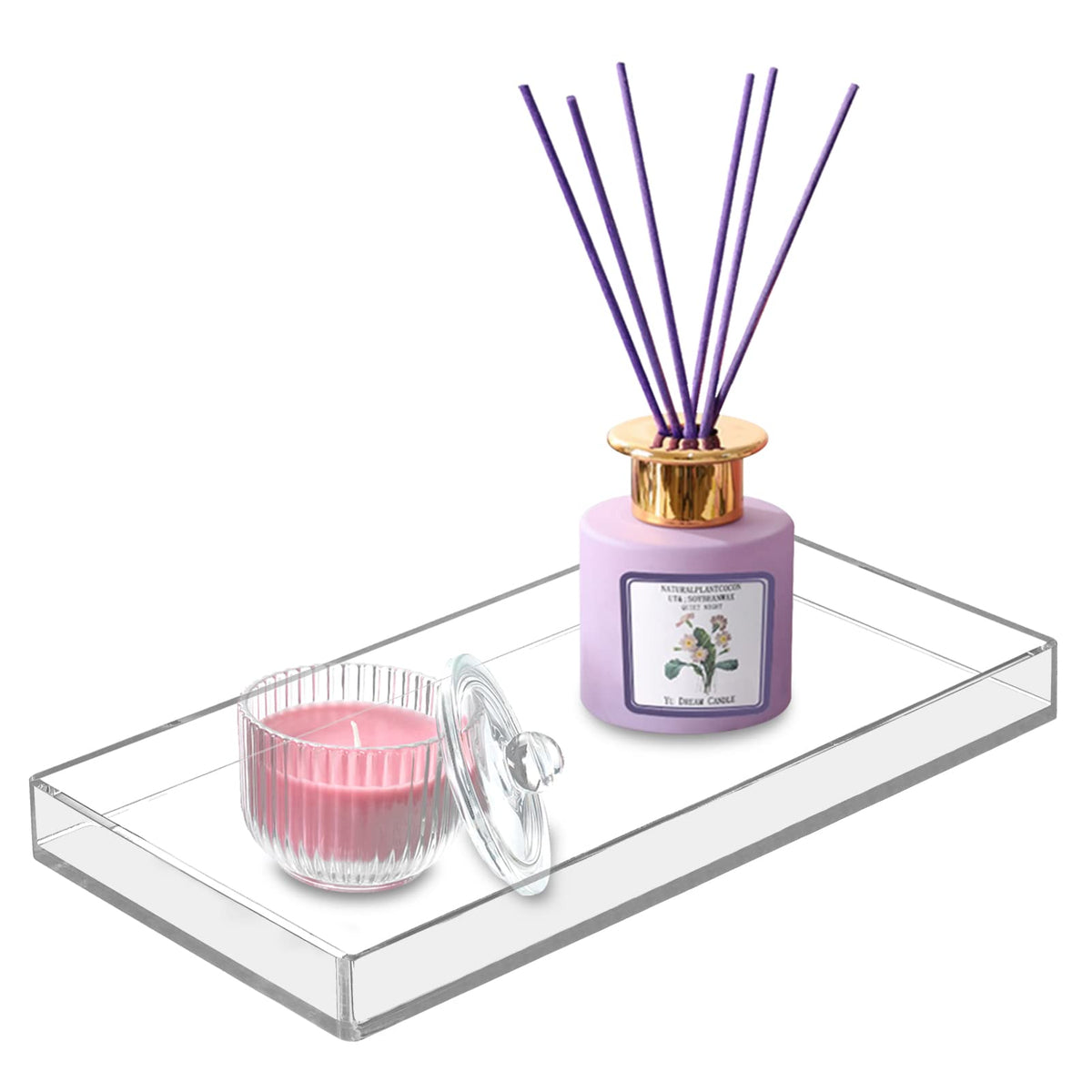 Bigfety Acrylic Bathroomtray For Counter, Handmade Clear Trays Sturdy Organizer For Cup, Sponge, Soap, Plant (Large, Clear)