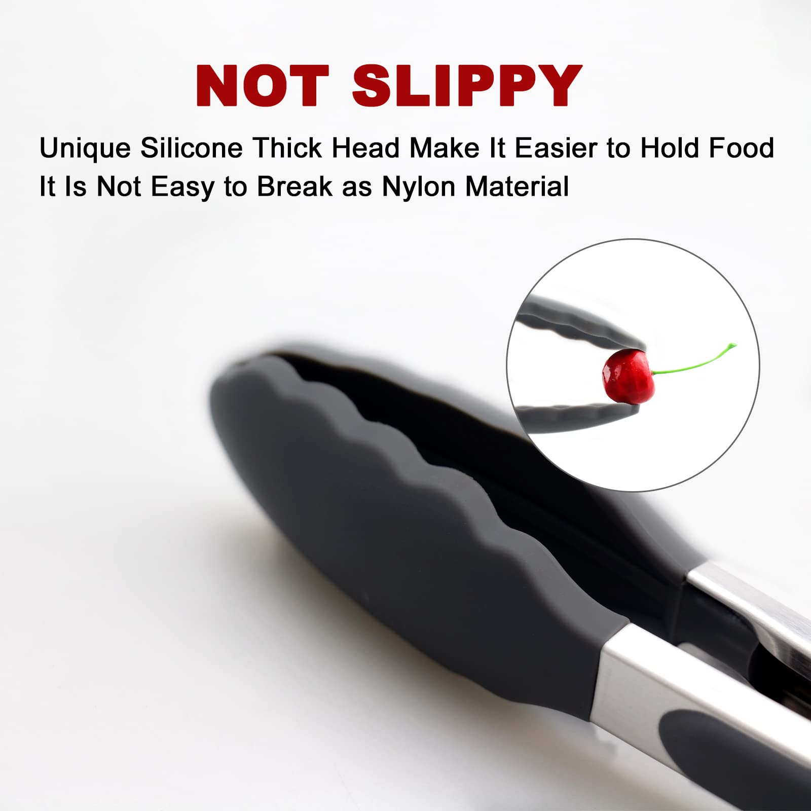 2 Pack Black Kitchen Tongs, Premium Silicone Bpa Free Non-Stick Stainless Steel Bbq Cooking Grilling Locking Food Tongs, 9-Inch