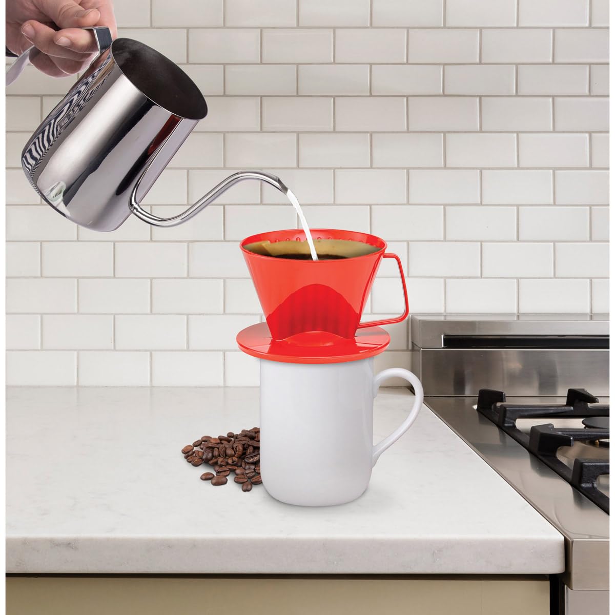 Fino Pour-Over Coffee Brewing Filter Cone, Number 1-Size, Red, Brews 1 To 2-Servings, Set Of 2
