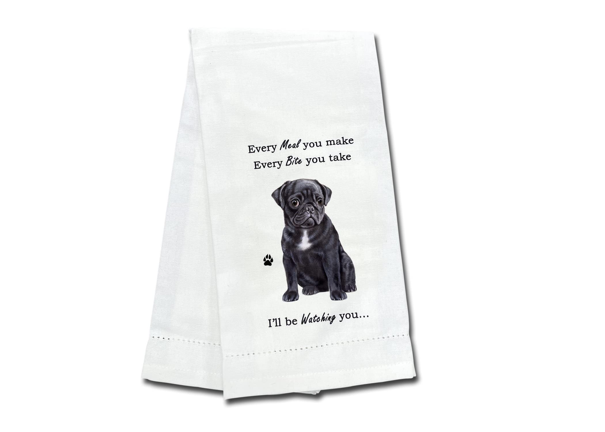 E&S Imports Black Pug Kitchen Towel - Soft Highly Absorbent - Black Pug Gifts - Dish Towels For Washing Dishes - Tea Towels - Re