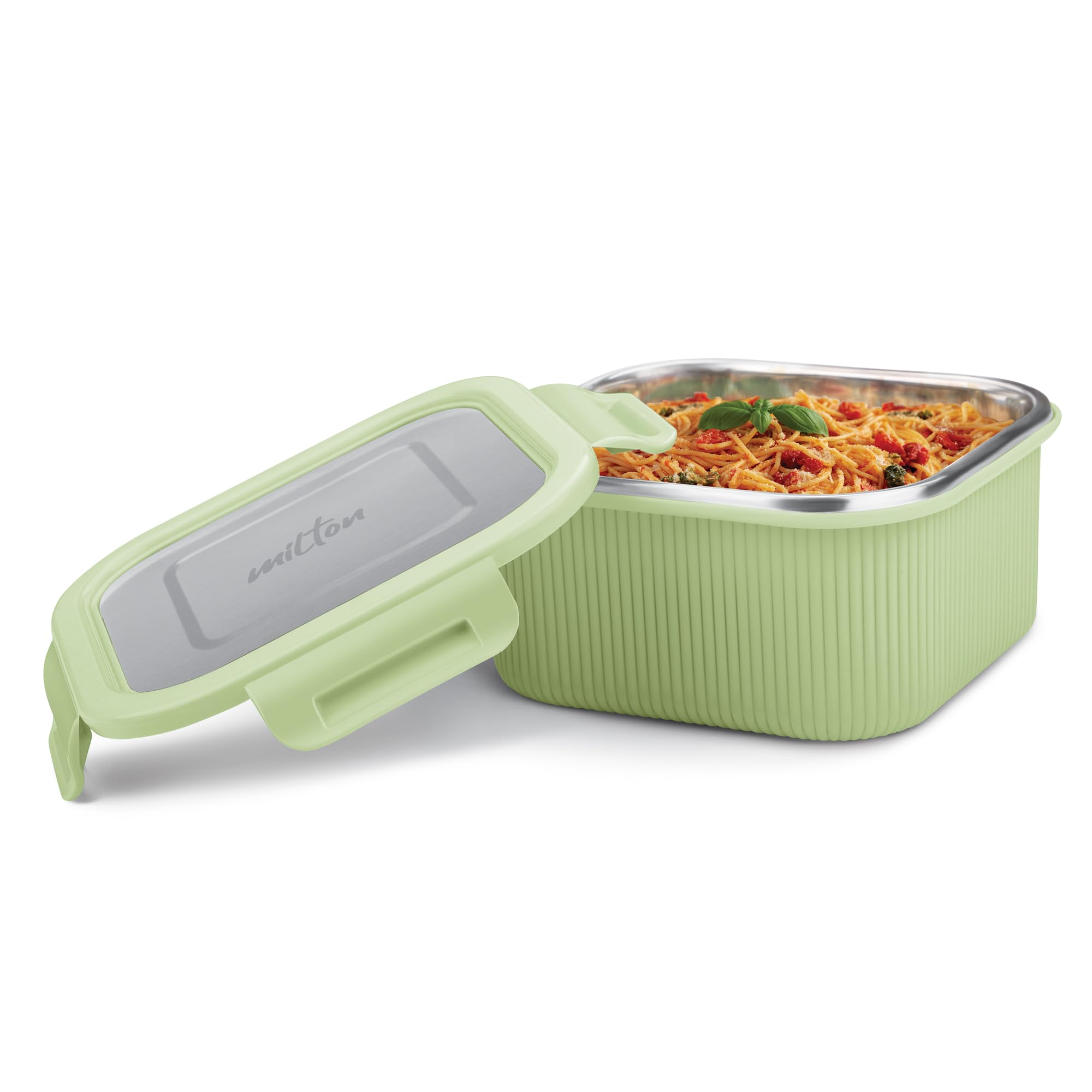 Milton Cool Touch Square 800 Stainless Steel Container, 780 Ml, Green | Microwave Safe | Food Grade | Bpa Free | Refrigerator Sa