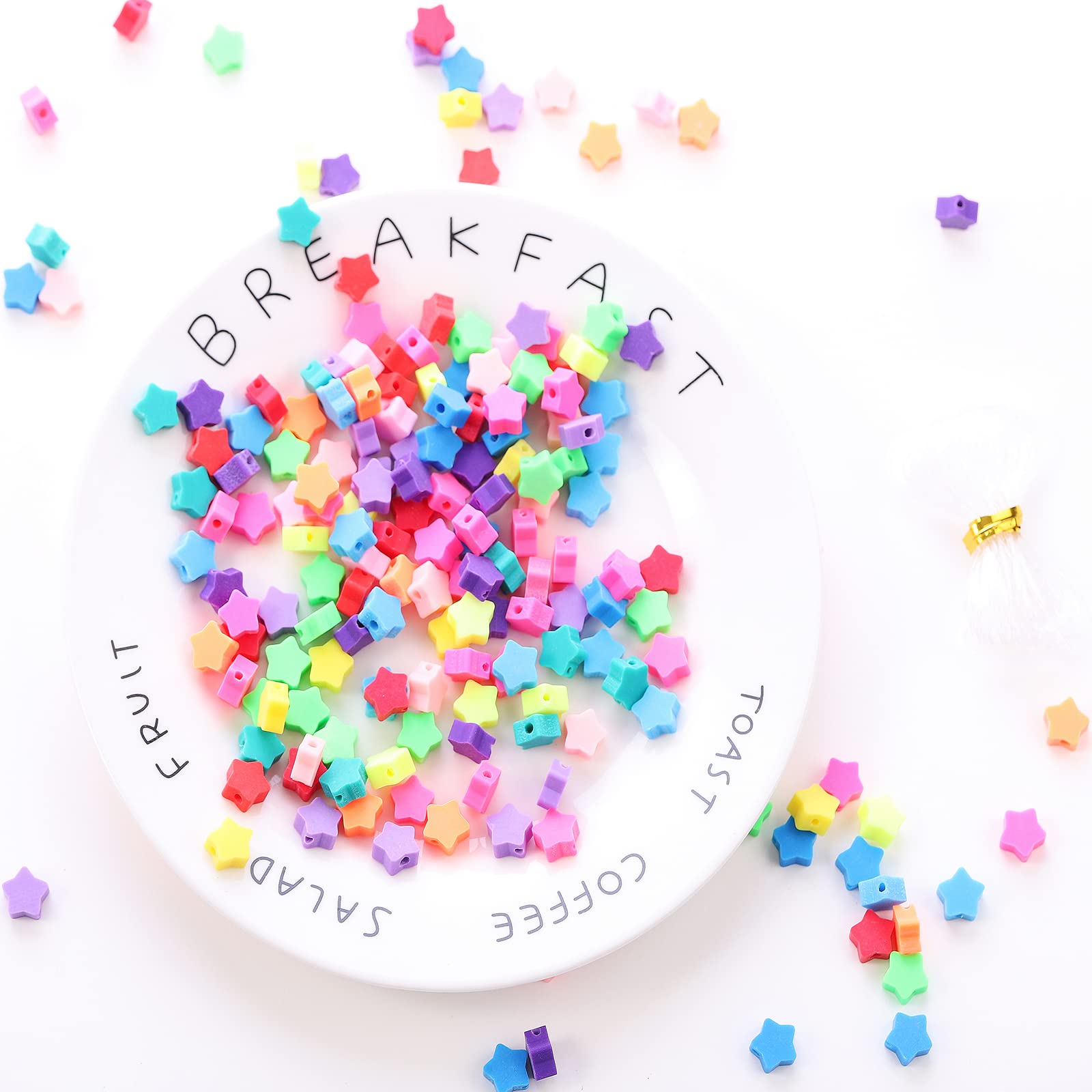 100Pcs Star Polymer Clay Spacer Beads For Women Girls Jewelry Making Diy Bracelet Necklace Hair Clip Accessories (Star)