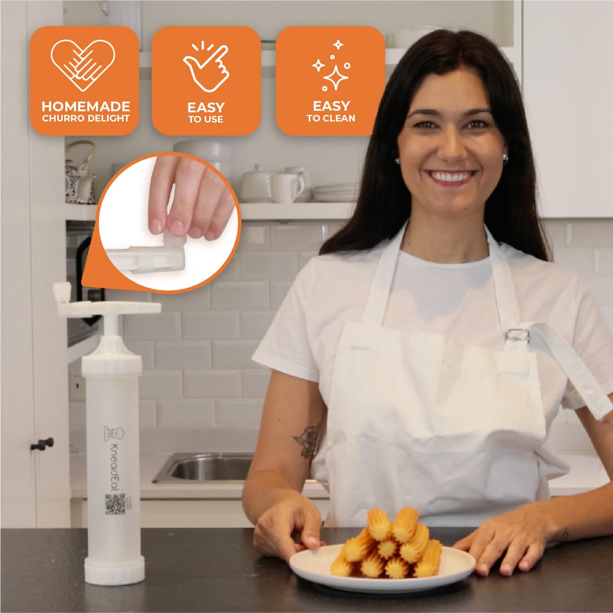 Kneadeat Churro Maker Machine Churrera And Piping Bag Churros Filler. Easy Qr-Recipe To Prepare And Fill Your Own Churros At Hom