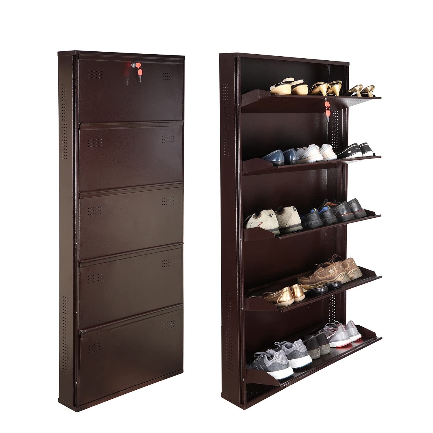 Laxmi Kapat 5 Door Metal Wall Mounted Shoe Rack | Steel Shoe And Chappal Stand Organizer (H  67 Inch X W  28 Inch X D  6 I