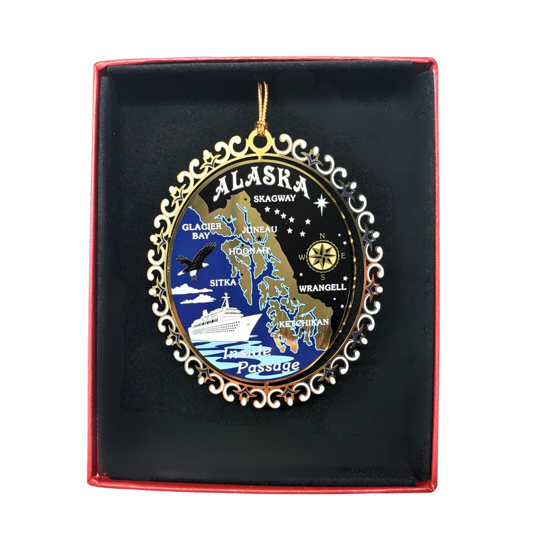 ALASKA Inside Passage ORNAMENT Brass Christmas Souvenir Travel Gift