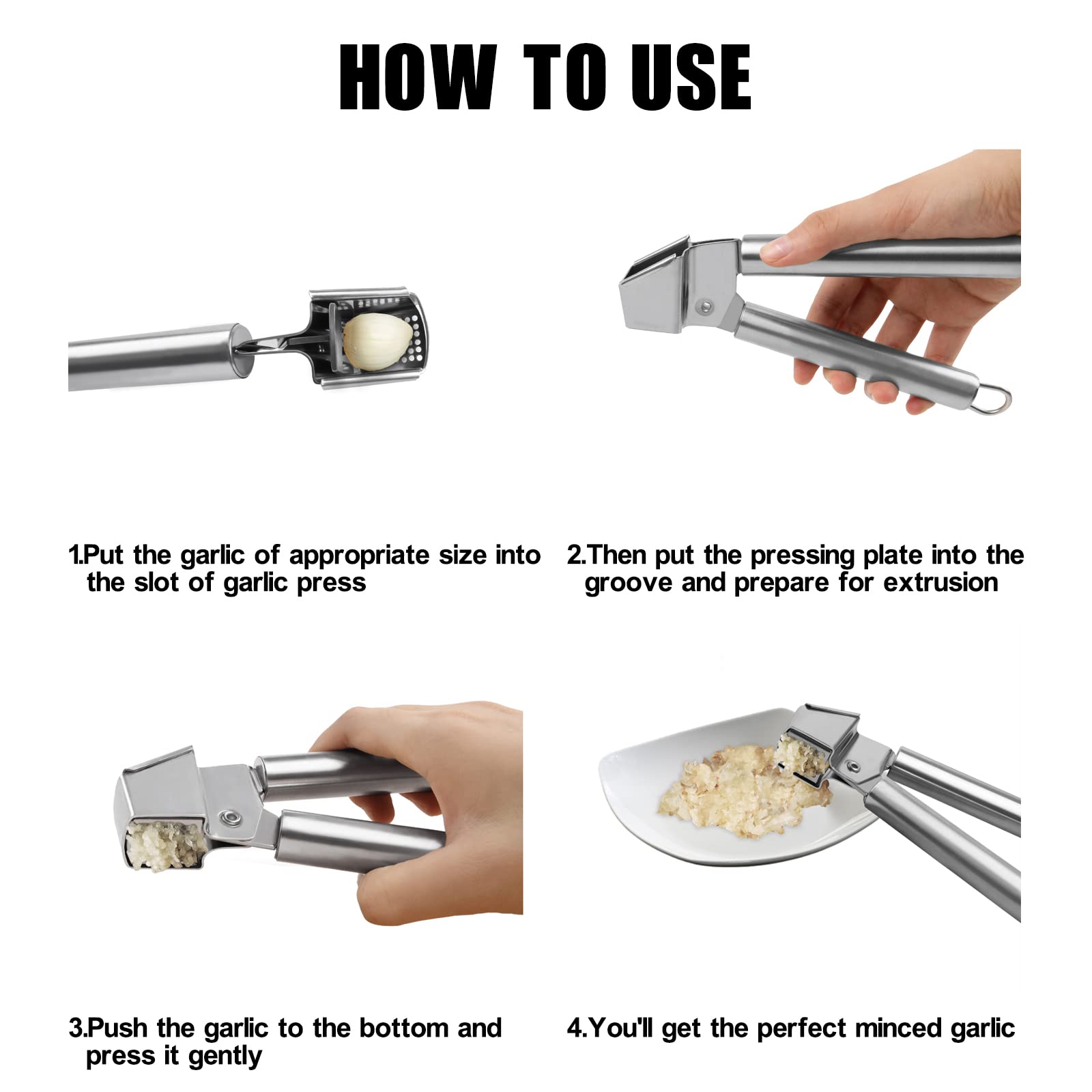 Byvov Garlic Press Stainless Steel Garlic Crusher Easy Clean Rust Proof & Dishwasher