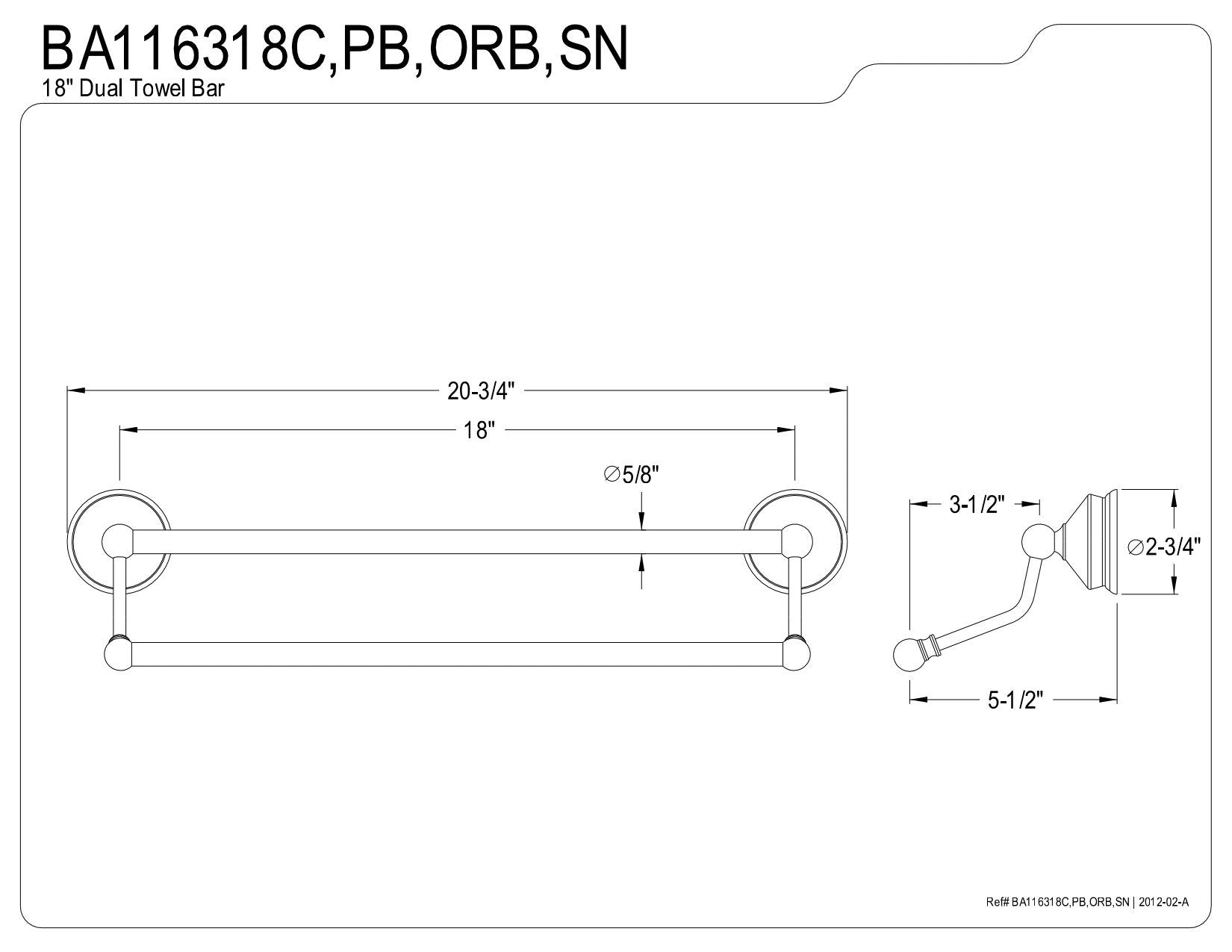 Kingston Brass BA116318PB Vintage 18'' Dual Towel Bar  Polished Brass