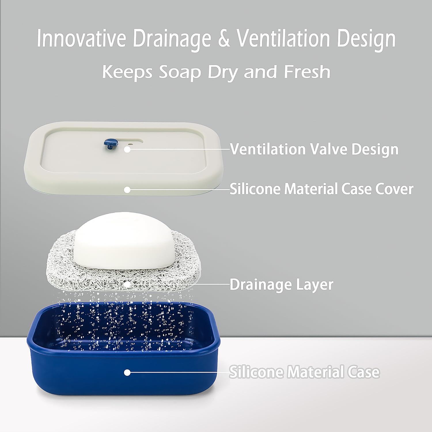 Aidimming Enhanced Leak Proof Travel Soap Case With Lid,Silicone Soap Container For Traveling,Large Shampoo Bar Holde,Soap Dish