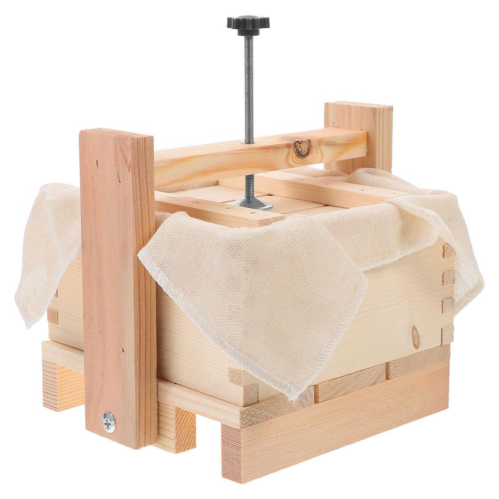 Luxshiny 1 Set Wooden Tofu Mold: 6.68 Inch Tofu Press with Cloth Bean Curd Maker Mold Kitchen Tool for Soybean Curd and Cheese M
