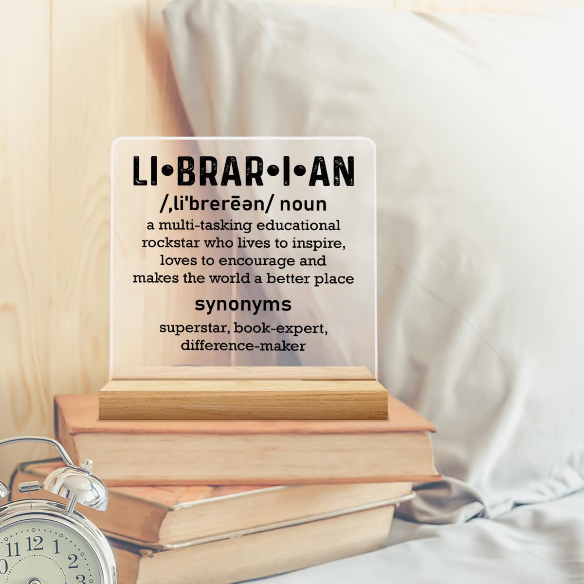 Librarian Gifts for Women Men, Birthday Gifts for Book Lover Bookworm, Librarian Definition Acrylic Desk Sign Decor