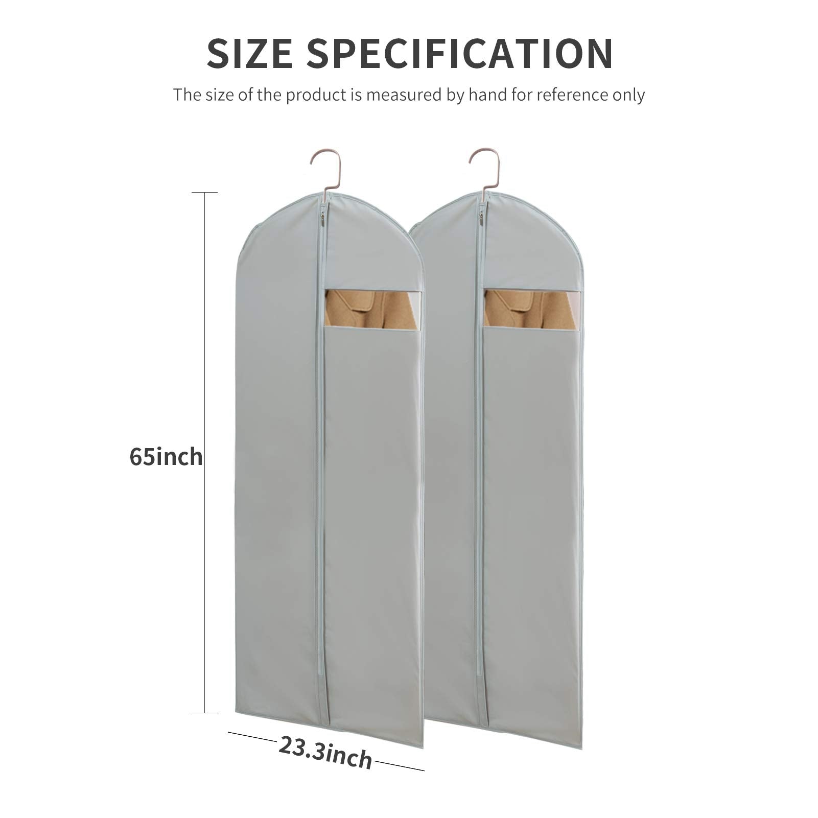 Dress Bags for Gowns Long  65'' Long Dress Clear Garment Bag(Set of 2  23.3'' X 65'')