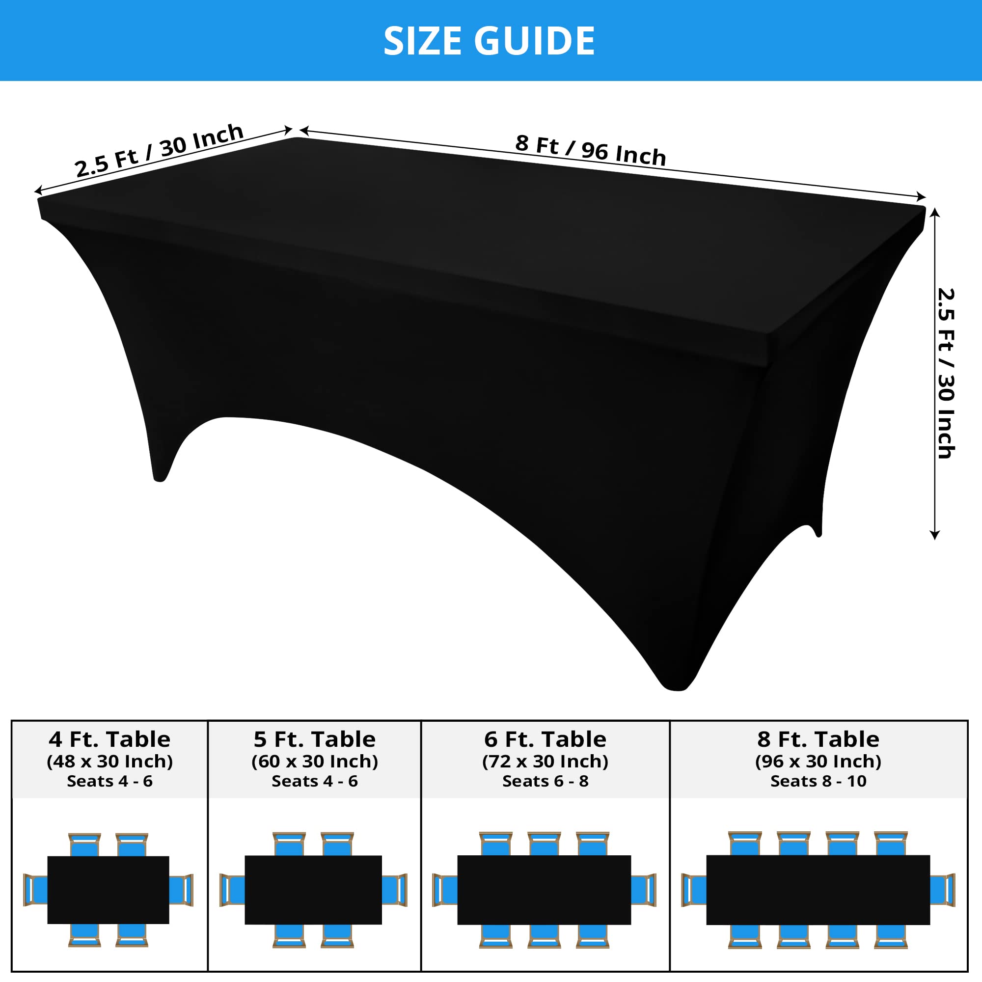 Utopia Kitchen Spandex Tablecloth 2 Pack [8FT  Black] Tight  Fitted  Washable and Wrinkle Resistant Stretch Rectangular Patio Table Cover for Event  Wedding  Banquet & Parties [96Lx30Wx30H Inch]
