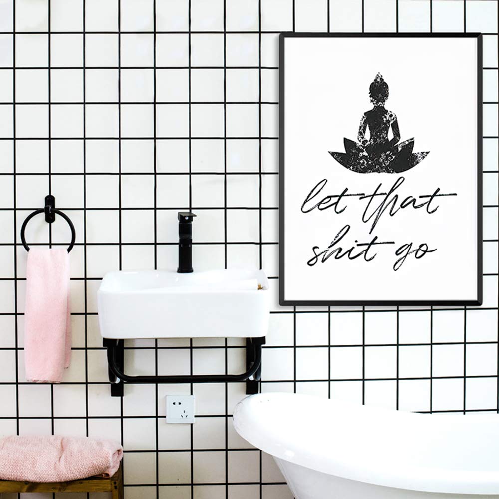 Let That Shit Go Bathroom Quote Art for Painting Wall Picture Office Decor Funny Yoga Room Sign Canvas Prints and Poster Wooden Framed Ready to Hang(10x12 inch)
