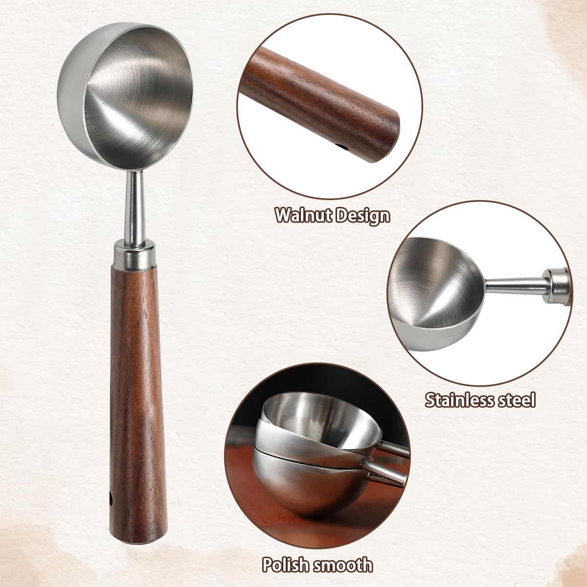 2 Pcs Coffee Scoop Vintage Coffee Measuring Spoon Stainless Steel Coffee Spoon With Nature Walnut Wood Handle Long Wooden Handle