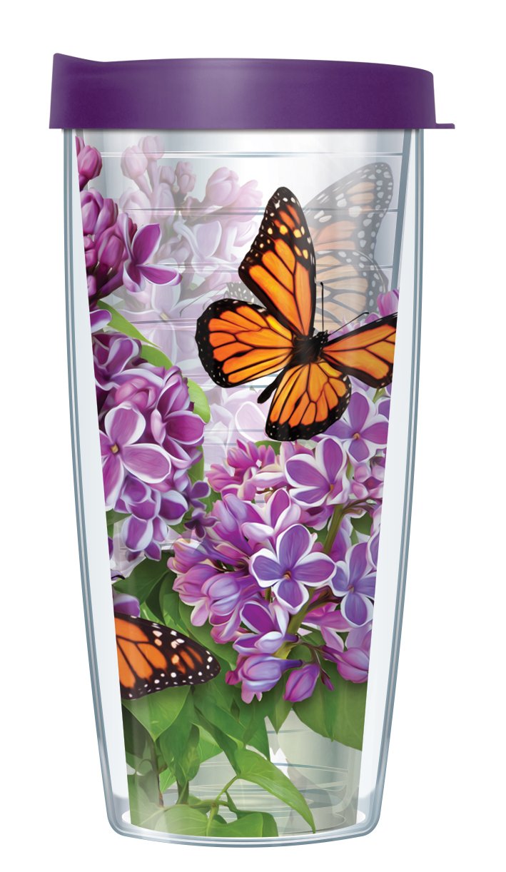 Signature Tumblers Monarch Butterflies Clear Wrap Super Traveler 22 Oz Tumbler Cup With Purple Lid