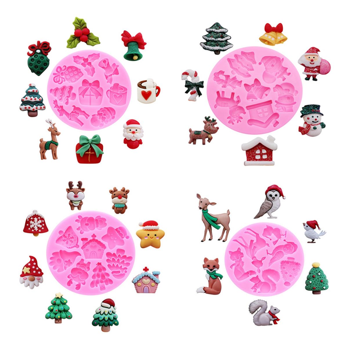 ZGAXM 4PCS Christmas Theme Silicone Mold Snowflake Christmas Tree Snowman Bell Creative Baking Chocolate Cake Dessert Decoration