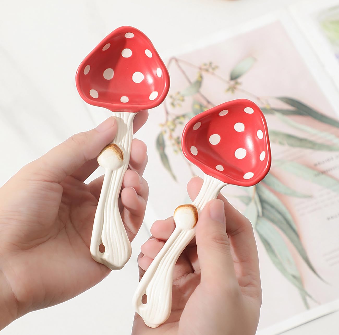Resvuga Cute Mushroom Spoons - Soup Spoon Set Of 2, Safety Matt Ceramics - Use For Dessert, Breakfast, Soup.
