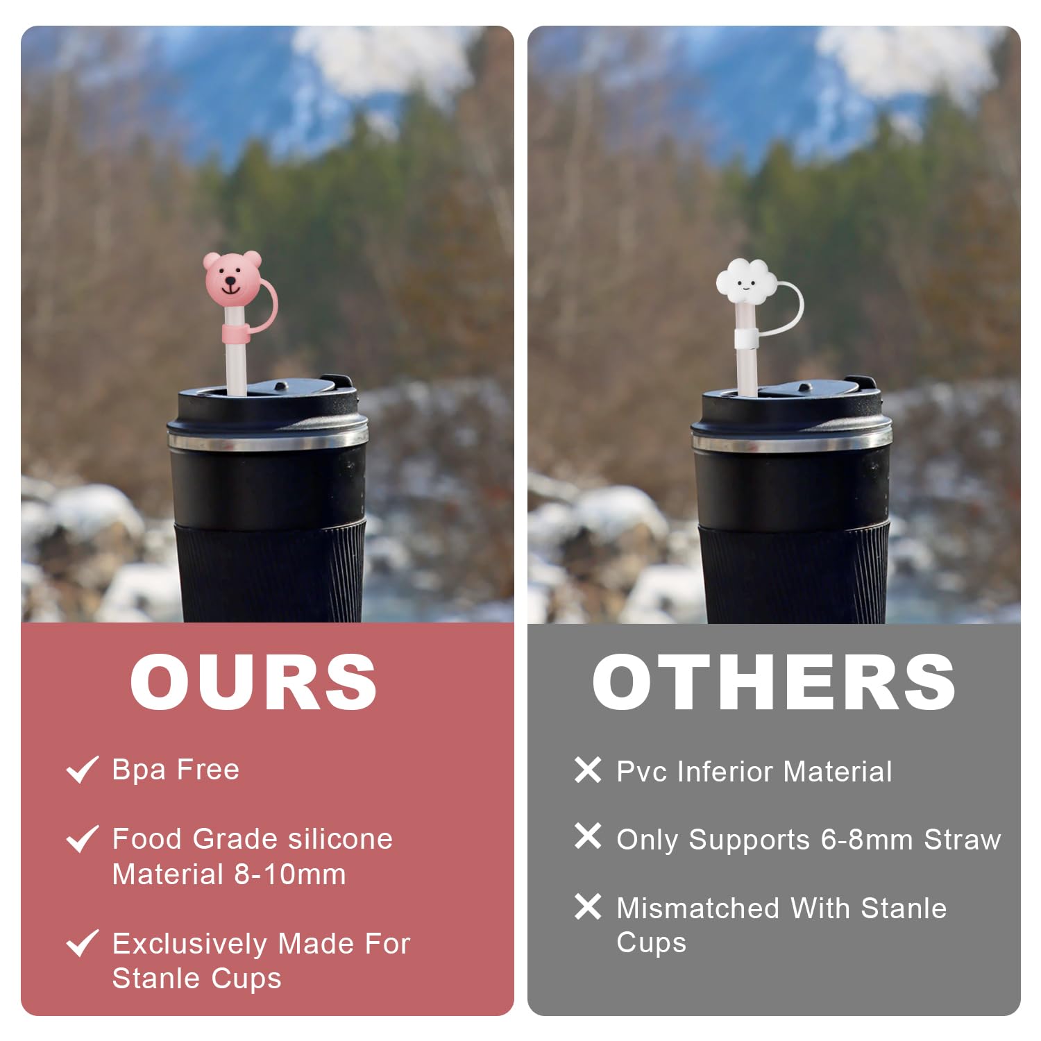 3pcs?Bear Straw Covers Cap for Stanley Cup 40 oz ?Cartoon Soft Straw Protector Cover?Cute Straw Covers Cap Silicone?Straw Tips?for Stanley 20/30/40oz (Blue  Light Blue  Pink)