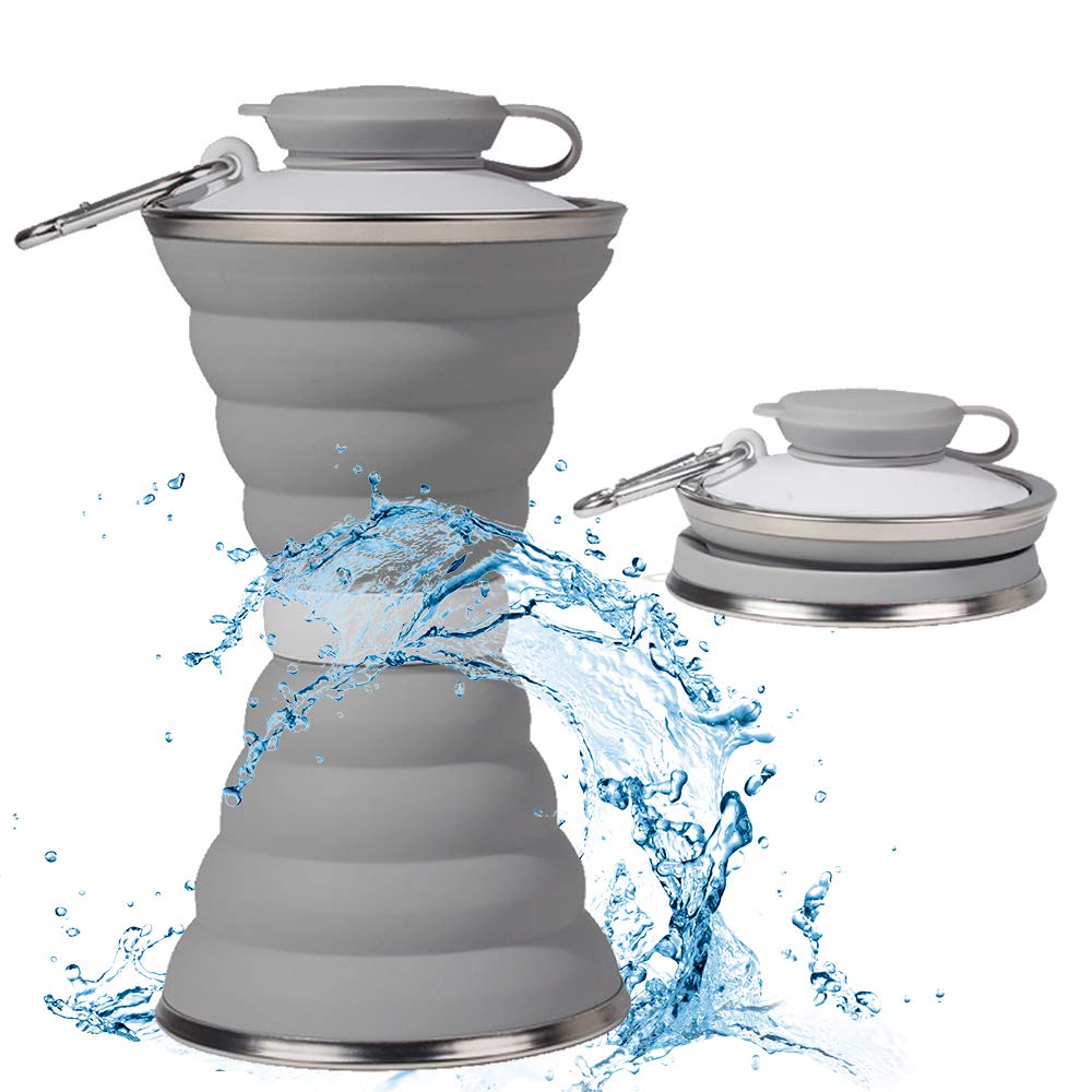 Collapsible Water Bottle, Camping Cup With Carabiner, Reuseable Silicone Foldable Leak Proof Portable Sports Travel Water Bottle