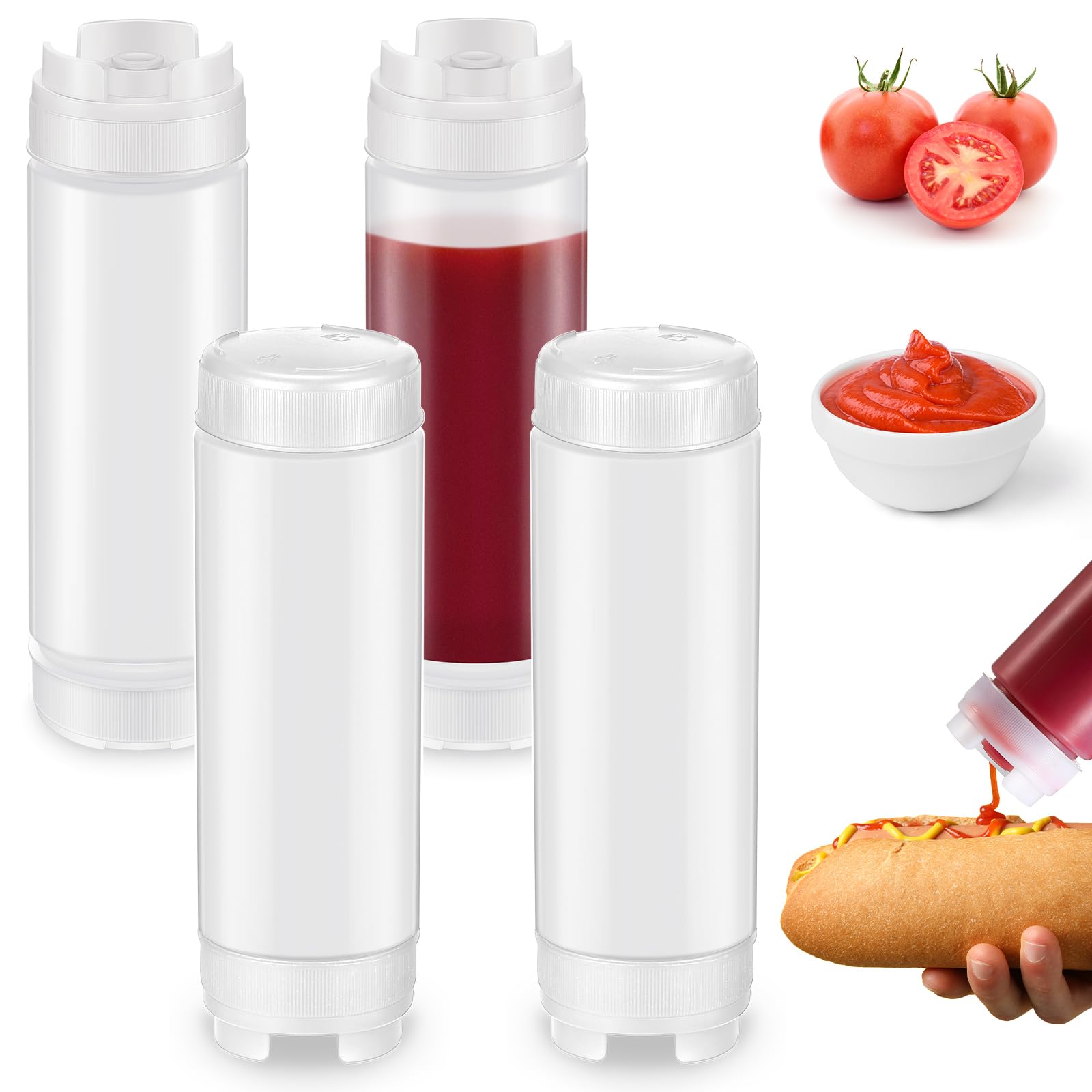 Didaey 4 Pcs 20 oz Inverted Squeeze Bottles Condiment Squeeze Bottle Refillable Plastic Tip Large Valve Dispenser for Sauces Ket