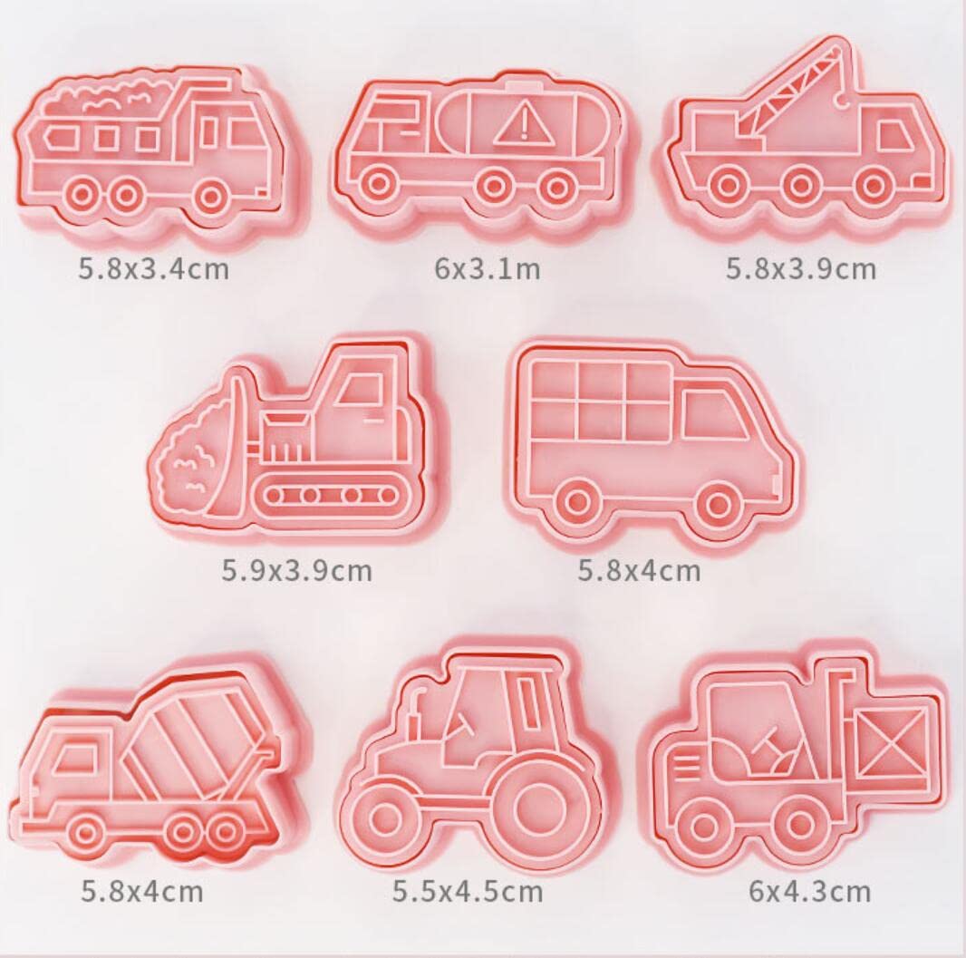 8 Pieces Cute Engineering Vehicle Cookie Cutters For Baking Cookie Mould Press Car Cookie Mould Set Kitchen Tools Plastic Cookie