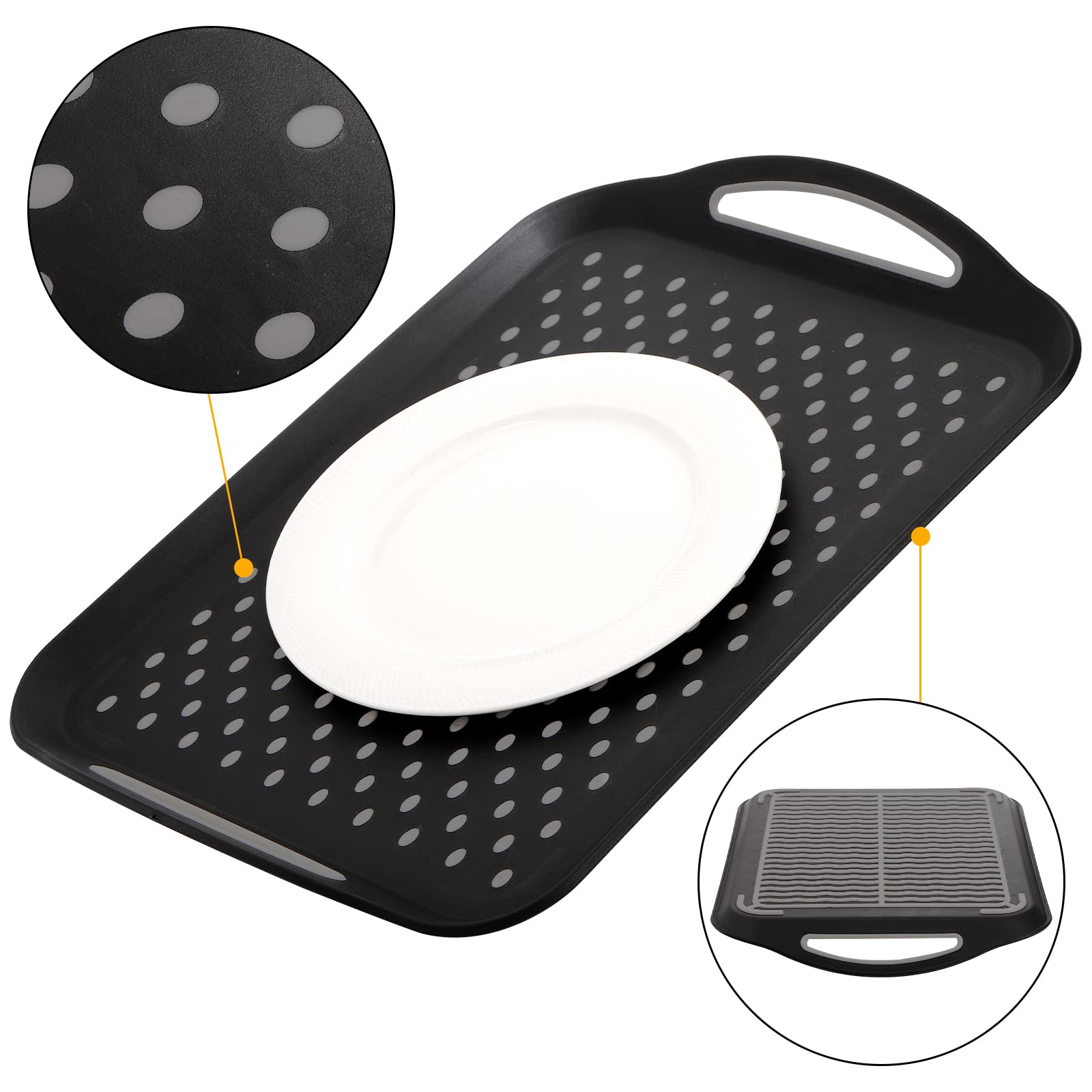 Topzea 2 Pack Non Slip Serving Tray With Handle, Plastic Cafeteria Tray Fast Food Serving Tray, School Lunch Tray Rectangular Se