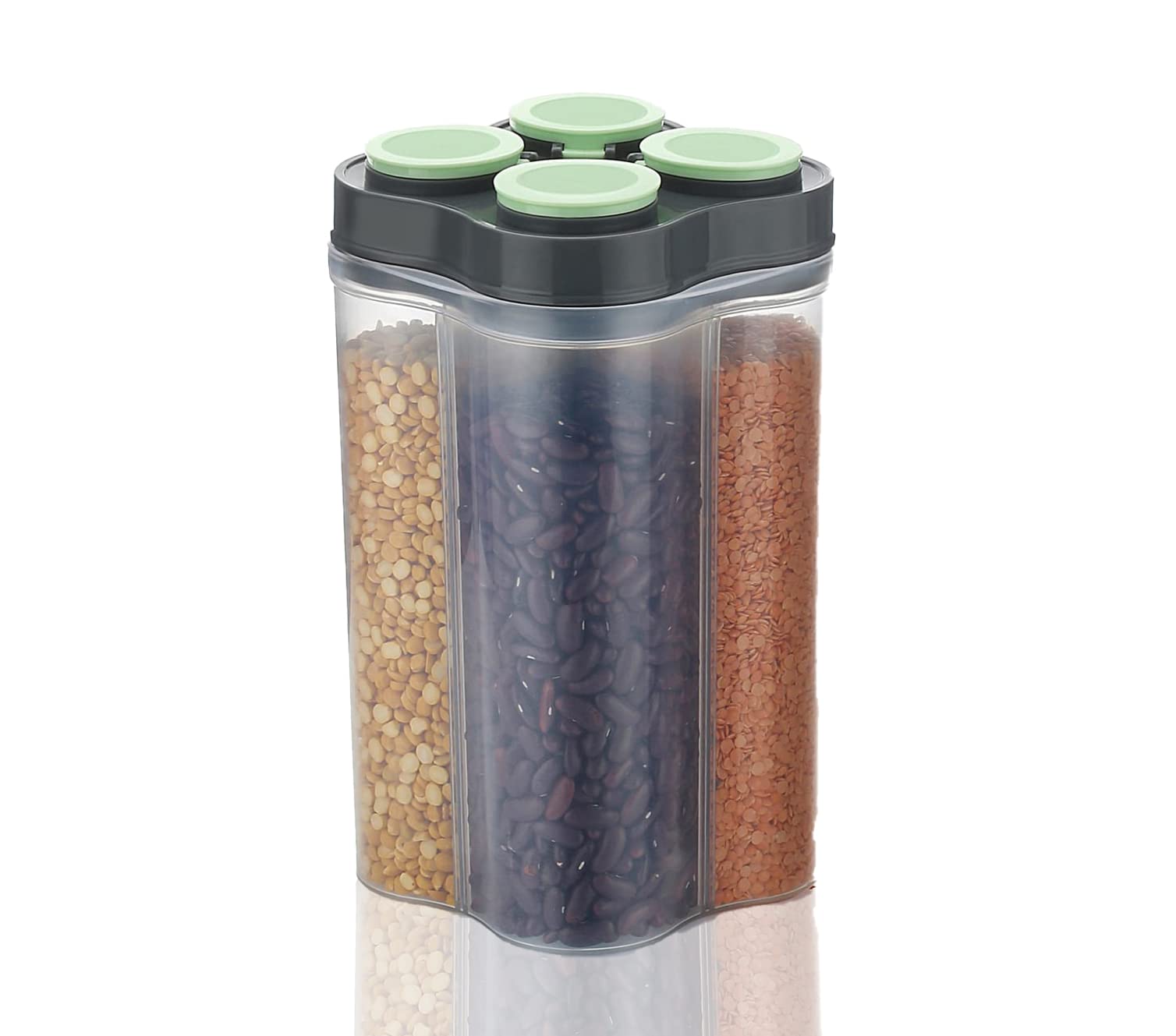 Clazkit Airtight Transparent Plastic Lock Food Storage 4 Section Container Jar For Grocery, Fridge Container Pack Of 1, 2500Ml- 