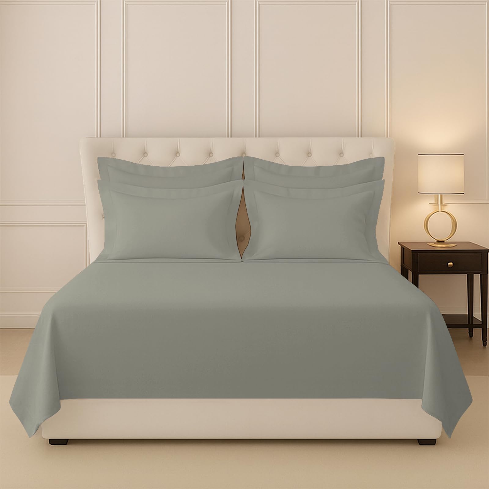 Pizuna 100% Cotton Bedsheet Super King Size Silver, 400 Thread Count Long Staple Combed Cotton Flat Bedsheets 108X108 Inches Wit