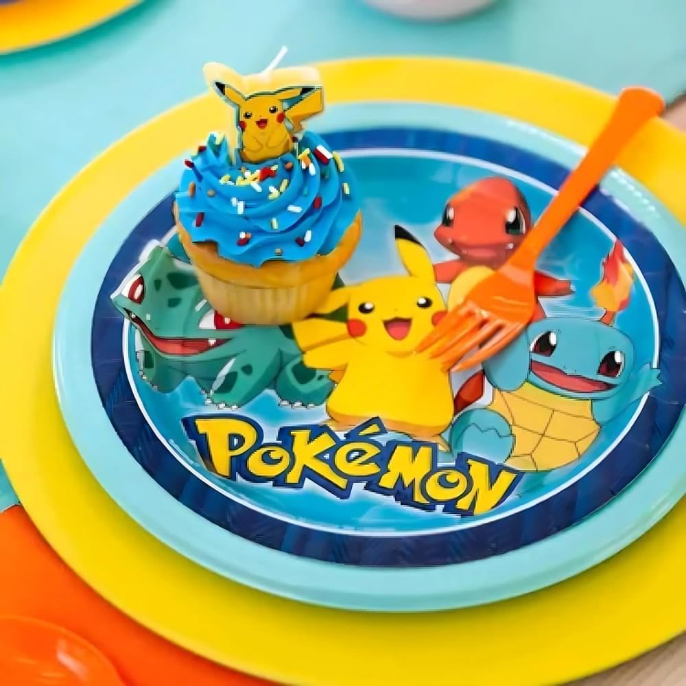 Round Multicolor Pokemon Paper Plates (Pack Of 8) - 9'', Disposable Plates For Birthday Party Supplies, Themed Party, Baby Showe
