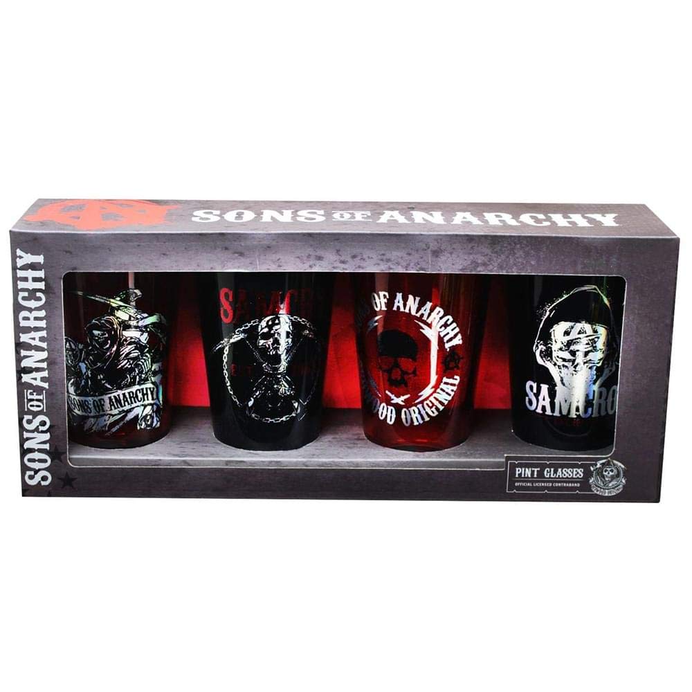 Just Funky Sons Of Anarchy Foil Print Pint Glasses, Set Of 4