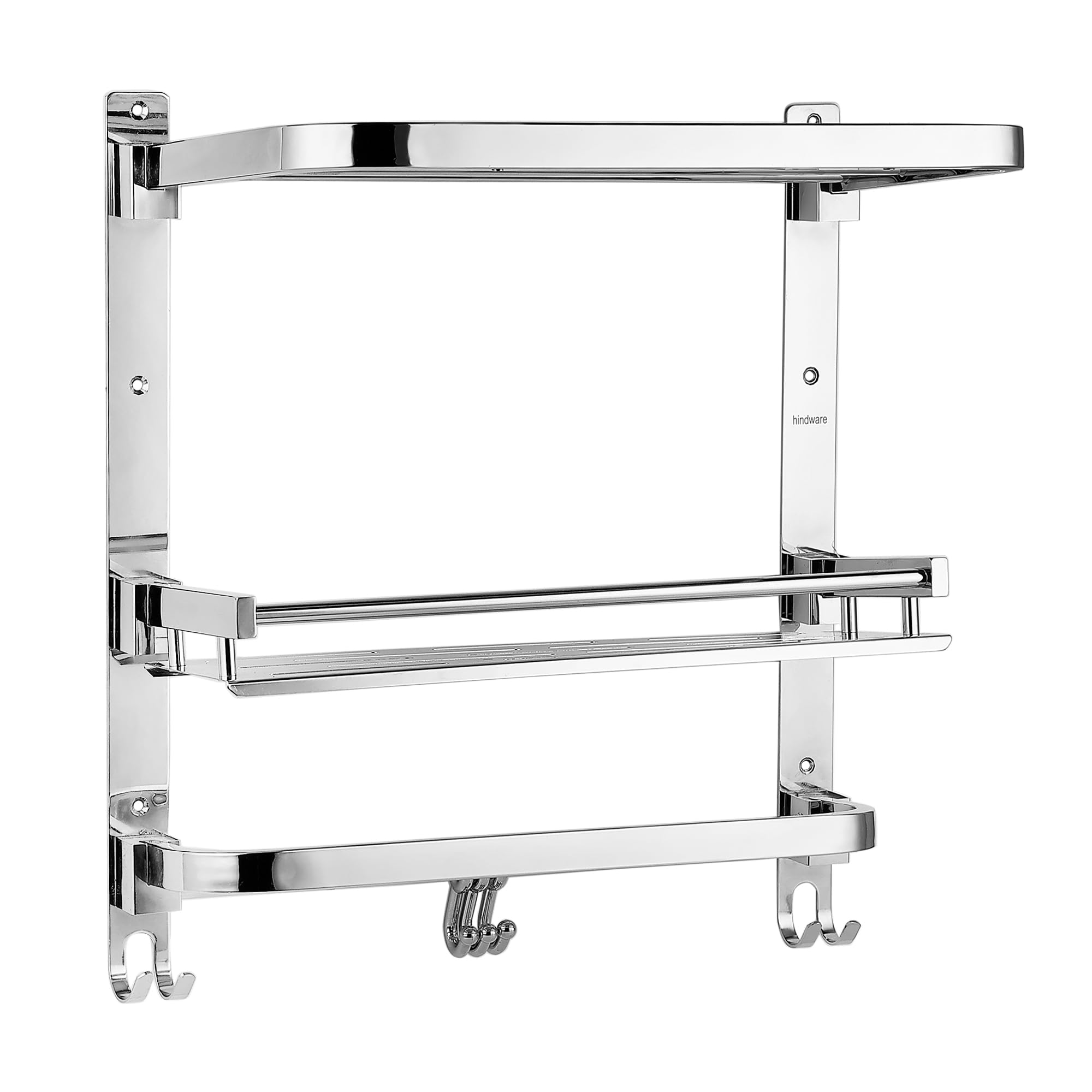 Hindware Bathroom Accessories 3Layer MultiPurpose Shelf | Made Of Stainless Steel | Foldable & Convenient | Spave Saving