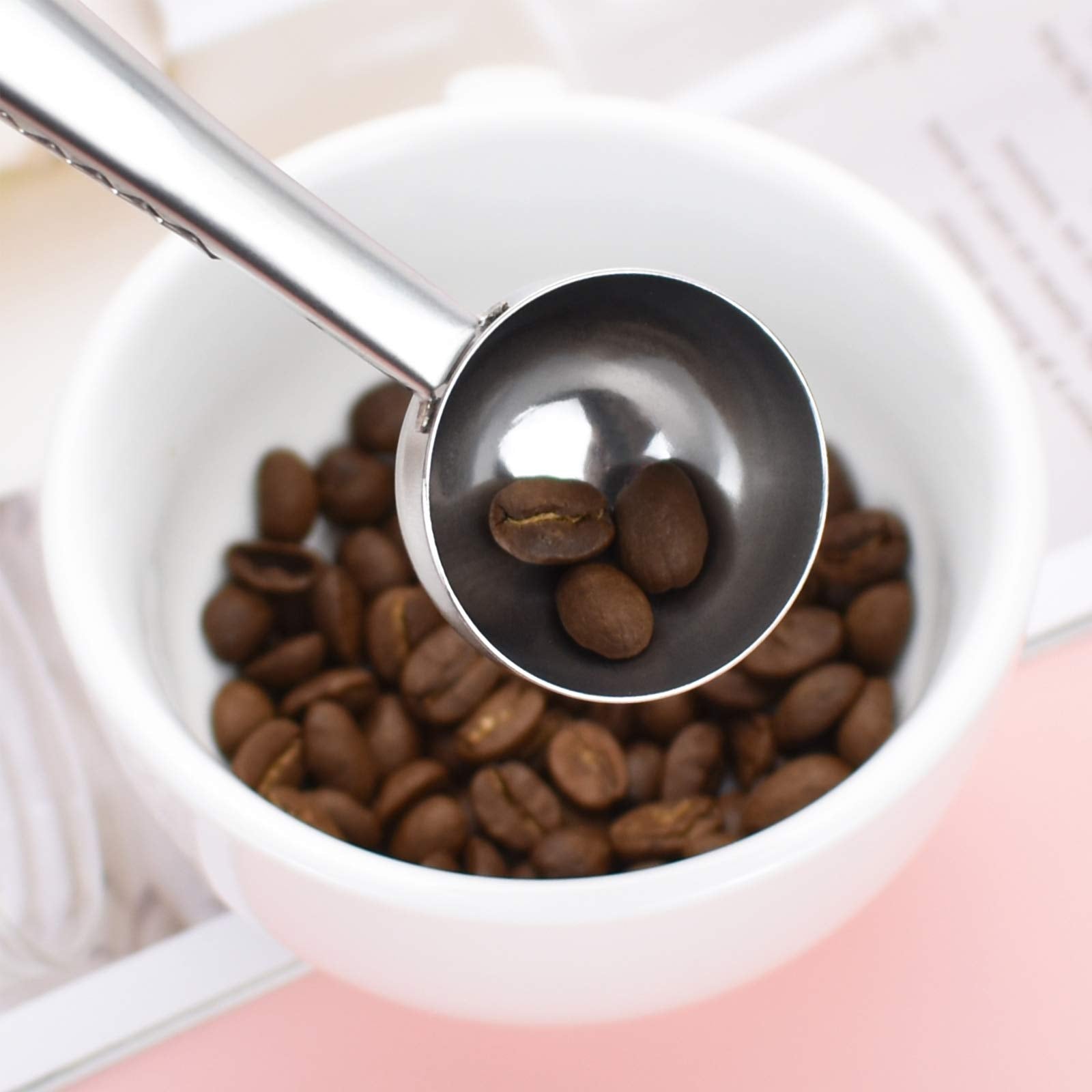 Coffee Scoop Spoon With Bag Clip, Set Of 2 (Silver)