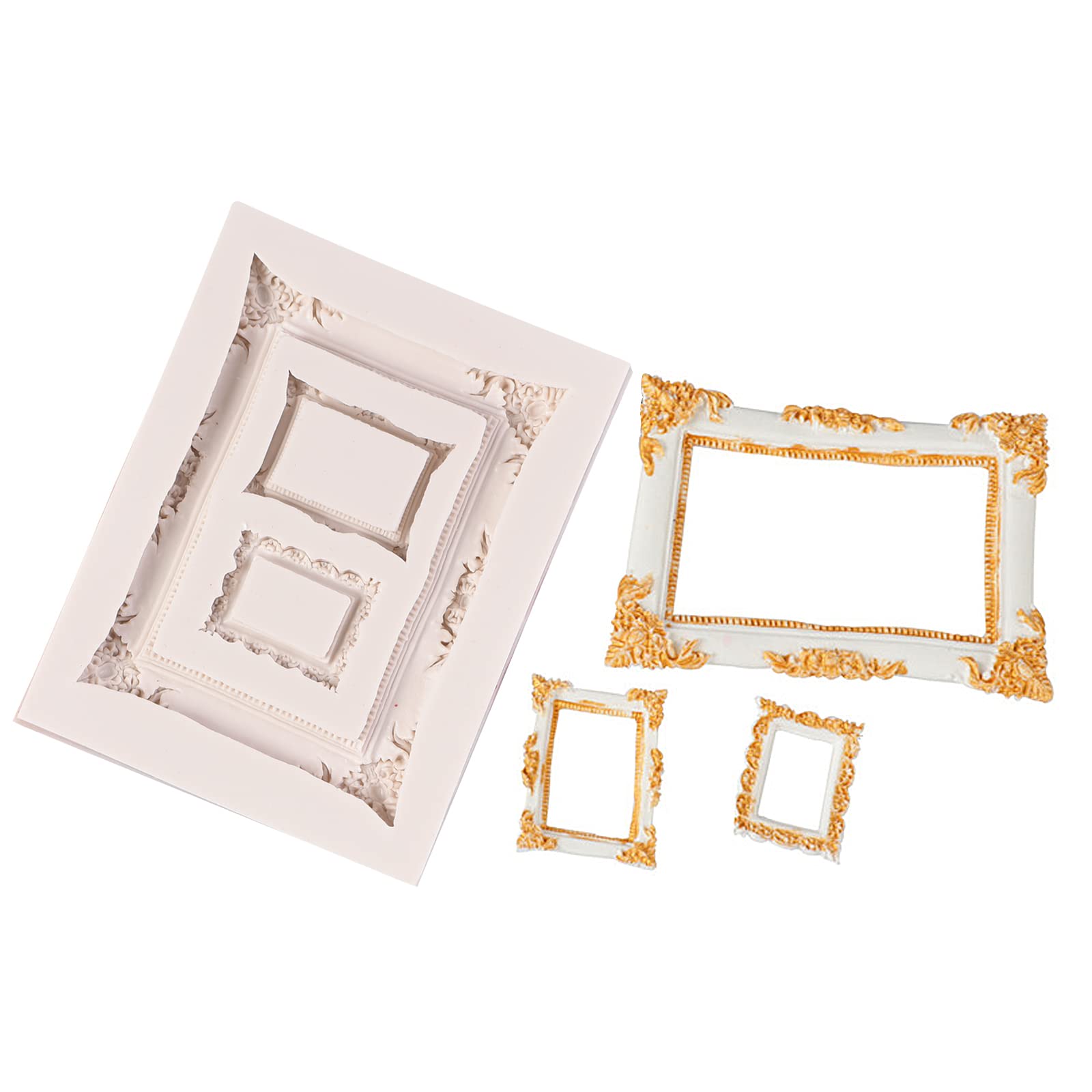 Frame Fondant Mold, 5 Pcs Silicone Frame Clay Lace Molds For Birthday Wedding Cake Decorating, Sugar, Chocolate, Candy, Lace Pho