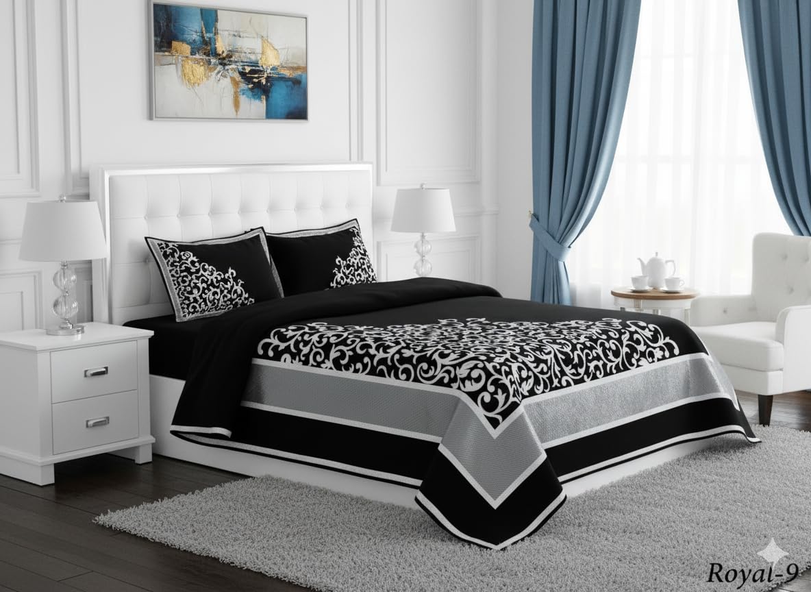 Fresh From Loom Bedsheet Cum Bed Spread For Double Bed Floral King Size 500 Tc Chenille Velvet Bed Cover With 2 Pillow Cover, Si