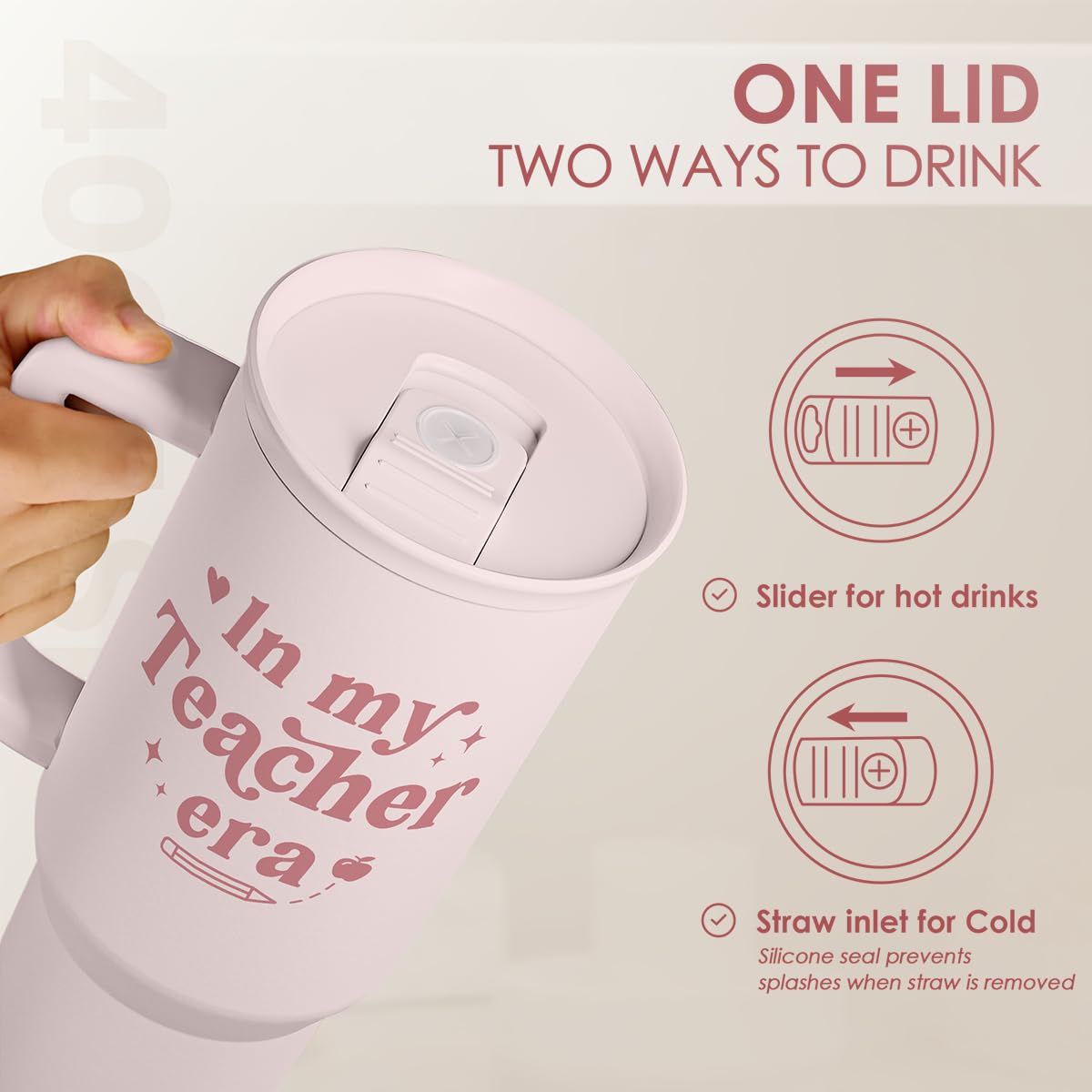 Teacher Gift - Stainless Steel Insulated Tumbler with Handle - Cool Teacher Club Travel Coffee Mug Cup for Women Back to School