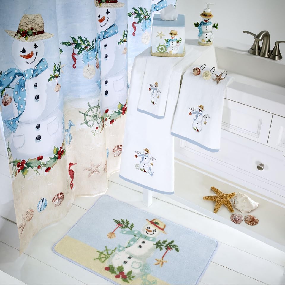 Avanti Linens - Bath Mat, Cotton Bath Rug With Non-Slip Backing, Christmas Decorations (Coastal Snowman Collection, 20'' X 30'')
