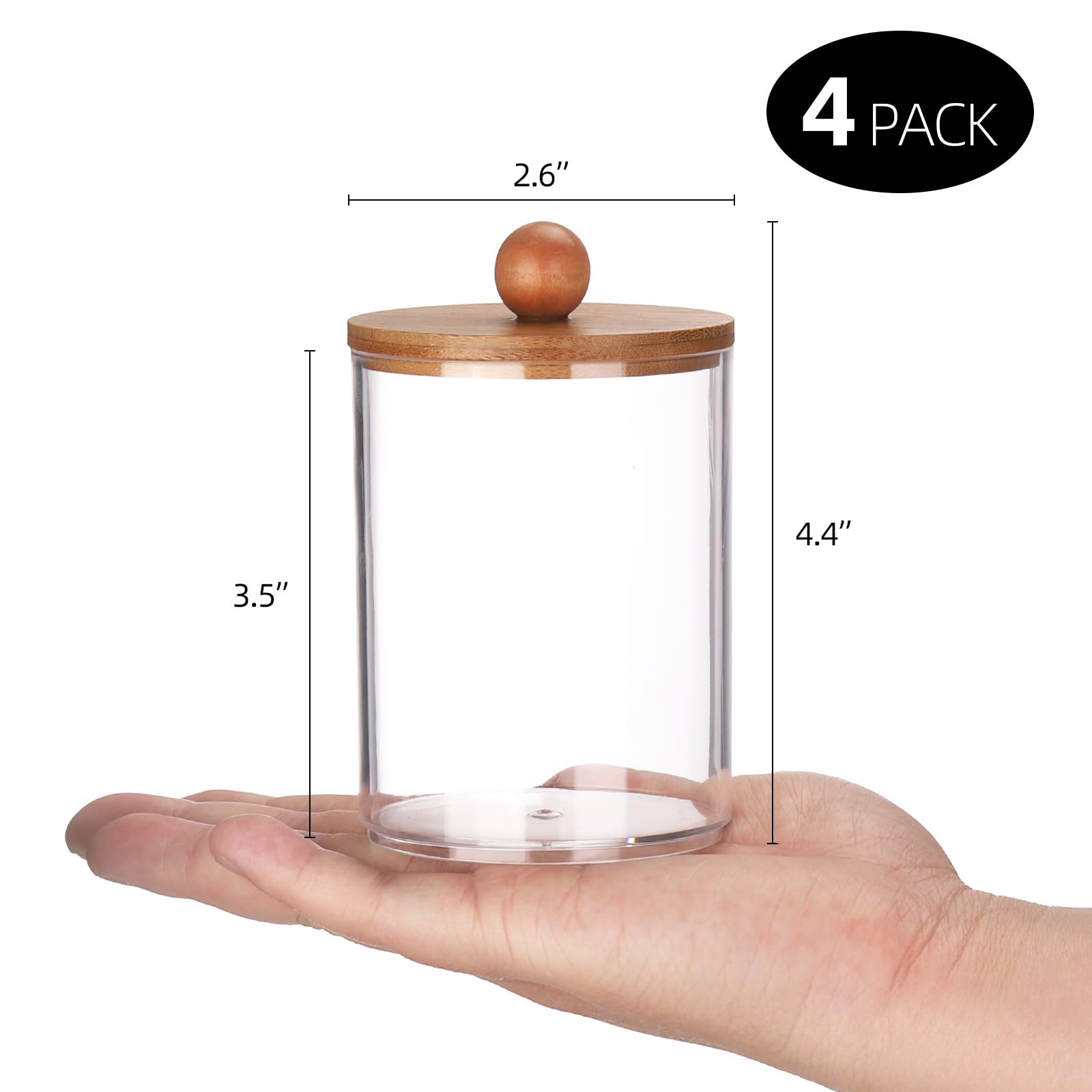 Tbestmax 4 Pack Qtip Holder Dispenser, Plastic Bathroom Organizer And Storage Containers, 10Oz Apothecary Jars With Brown Bamboo