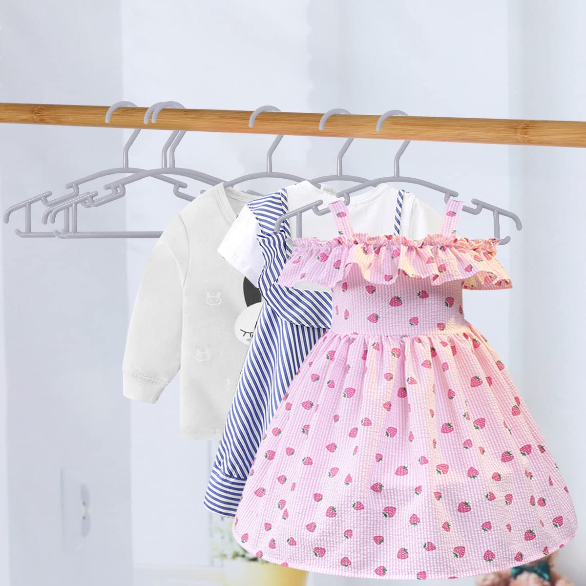 Goodtou Plastic Baby Hangers, Gray, 60 Pack, Sturdy And Durable, Ideal For Kids' Clothes
